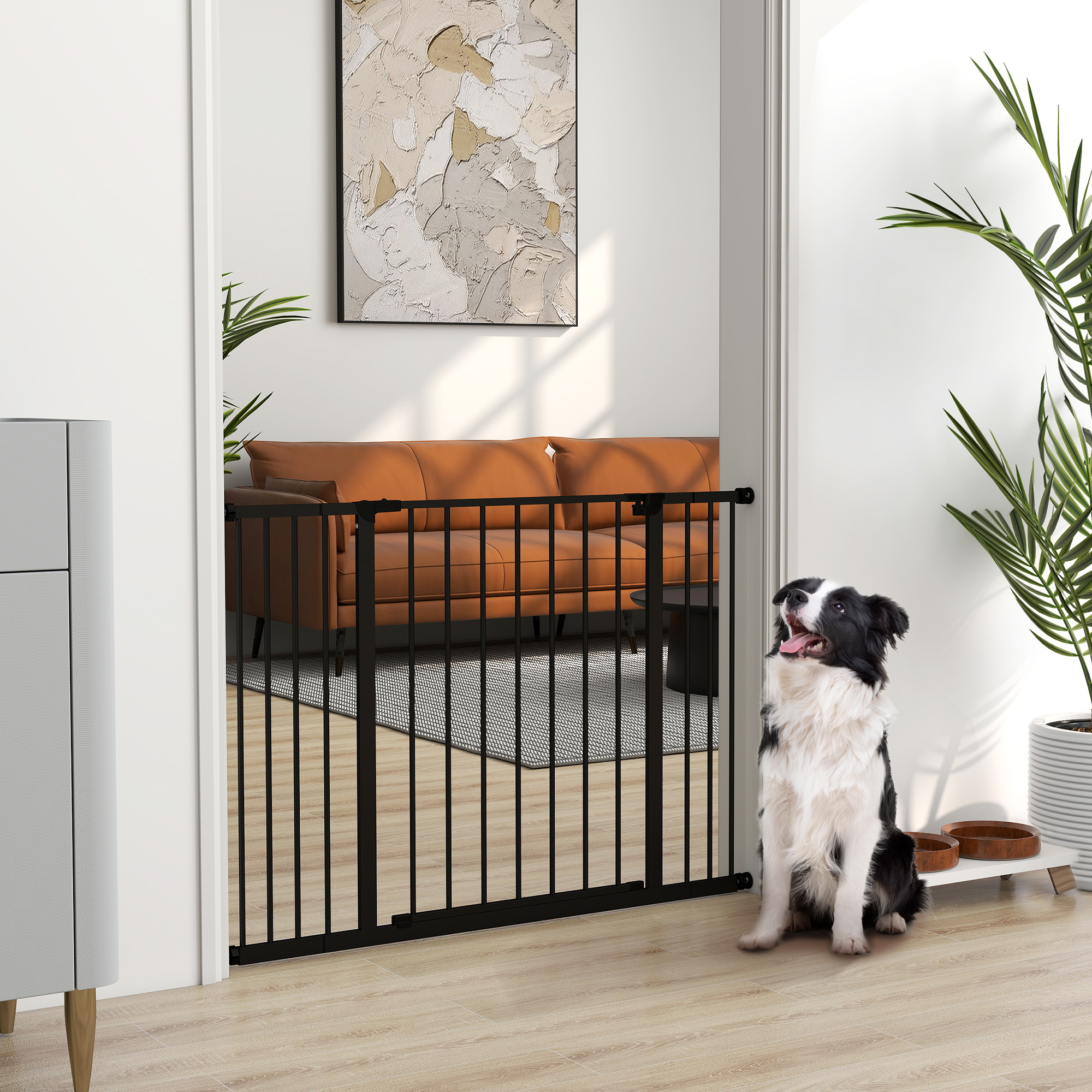 Hunde-Absperrgitter, erweiterbar, Klemmmontage, Stahl, 76-107 x 76 cm, Schwarz