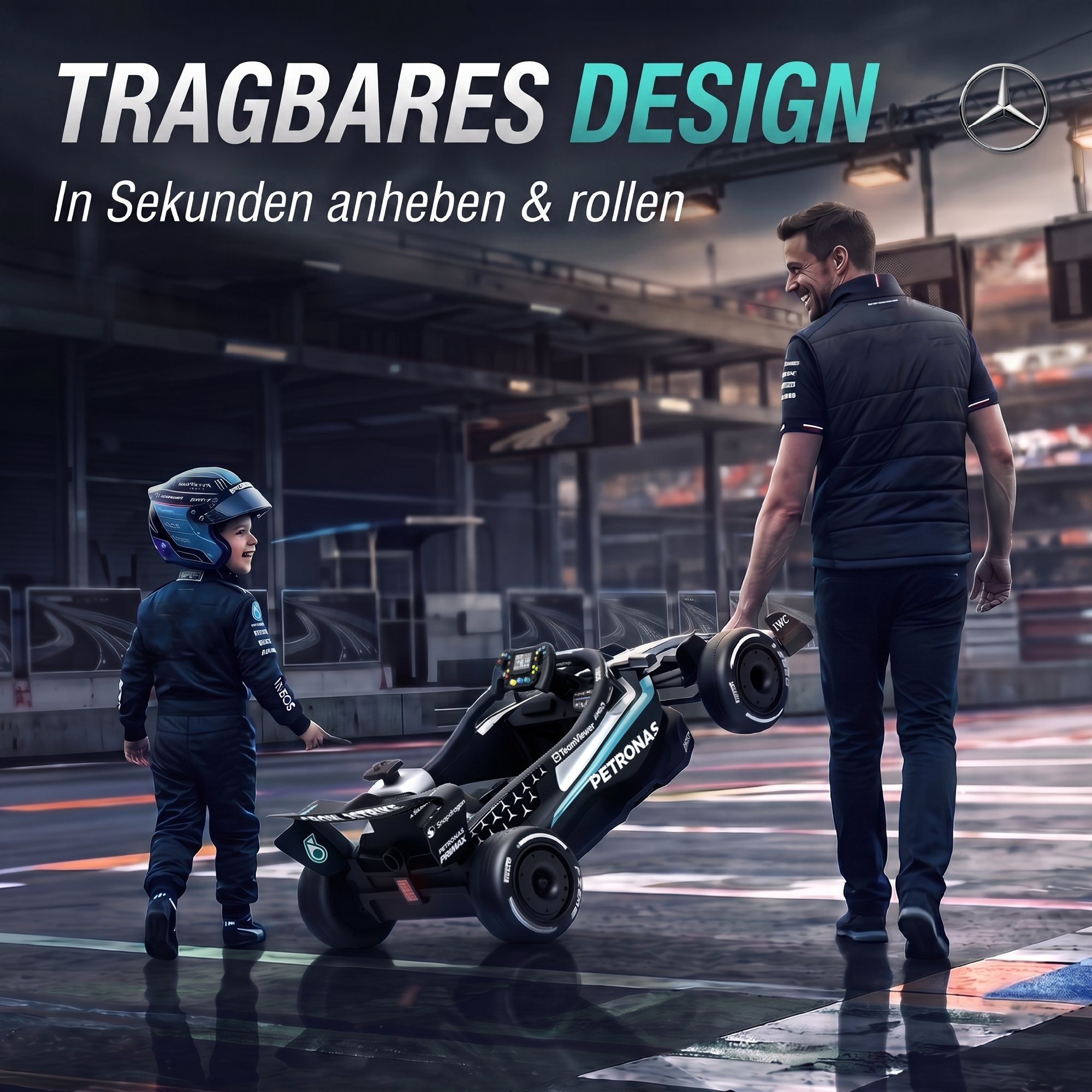 Mercedes-AMG PETRONAS F1 12 V Elektro Go-Kart für Kinder Gokart mit Lithium-Akku 2 Motoren Sanftanlauf