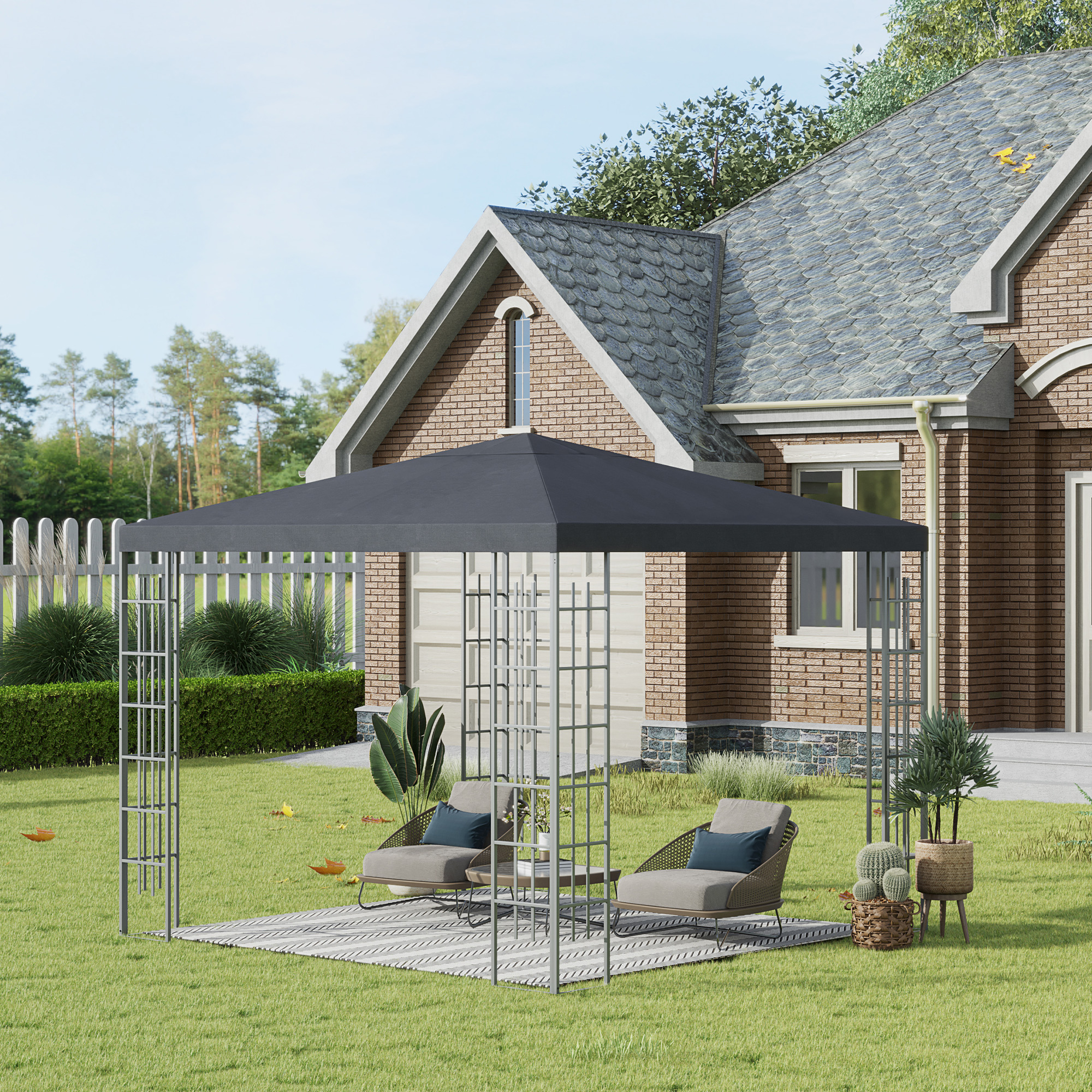 Gartenpavillon 2,95 x 2,95 m Pavillon Gartenzelt Festzelt Partyzelt Stahl Polyester Grau