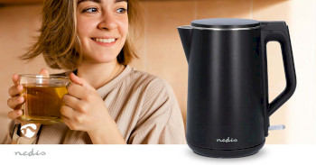 Wasserkocher | 1.5 l | Kunststoff | schwarz | um 360 Grad drehbar | verdecktes Heizelement | Strix® Controller | Boil-dry protection