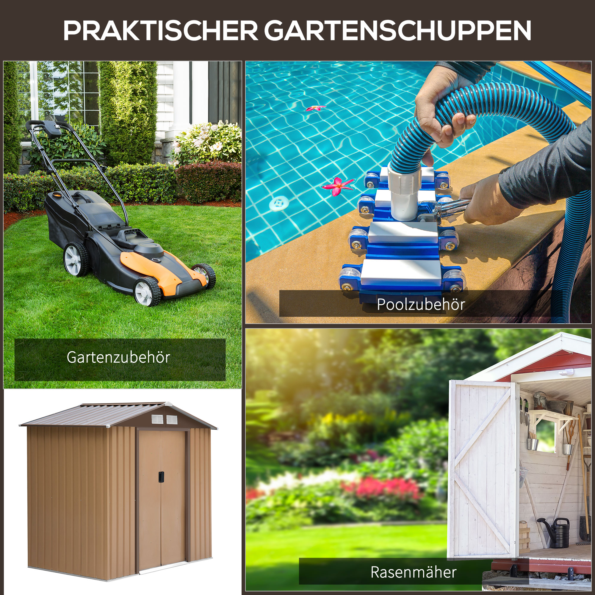 Geräteschuppen mit Schiebetüren 2,13 x 1,30 x 1,85cm Metall Gelb