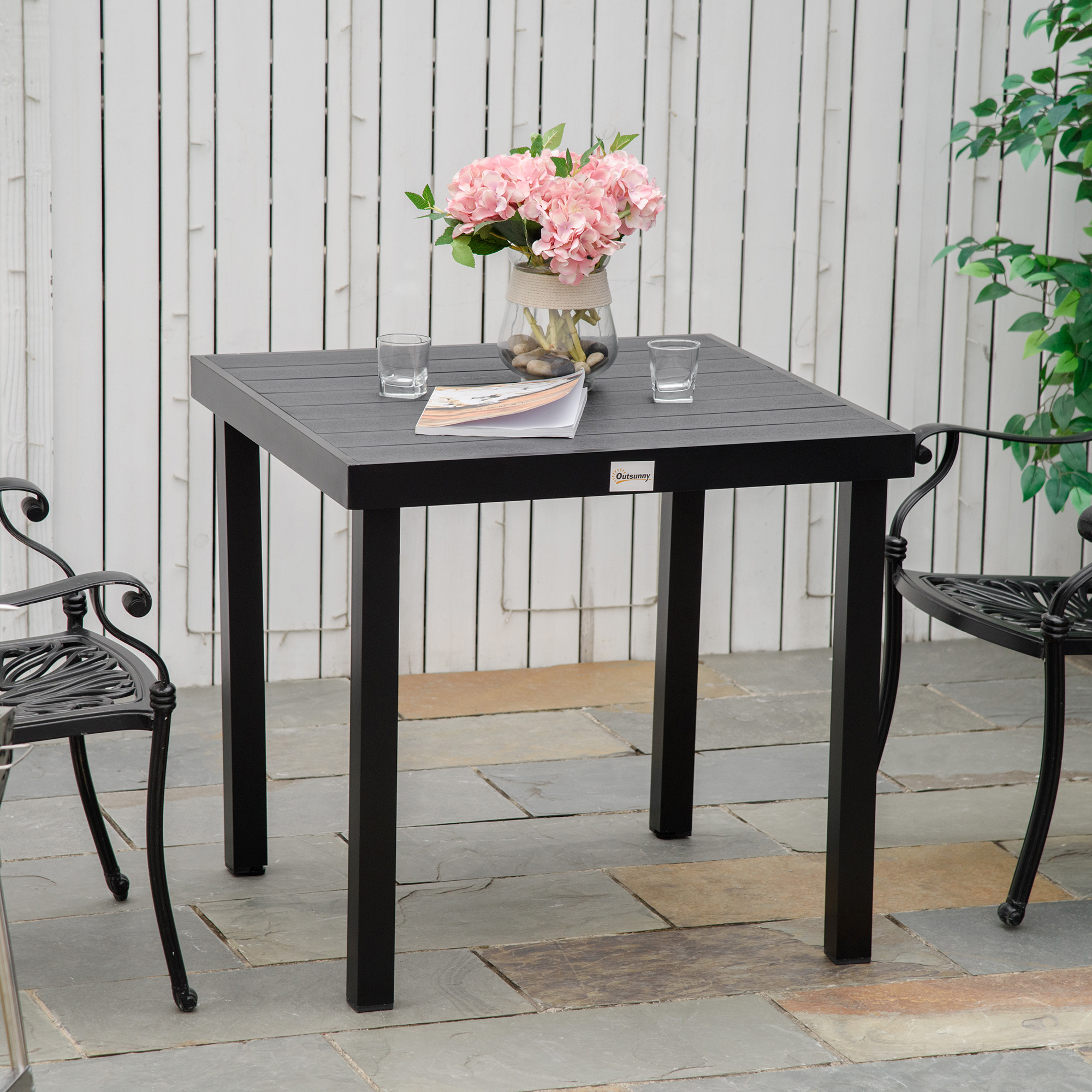 Gartentisch für 4 Personen Esstisch Aluminiumtisch Gartenmöbel Loungemöbel pflegeleicht Kunststoff Schwarz 78 x 78 x 74 cm