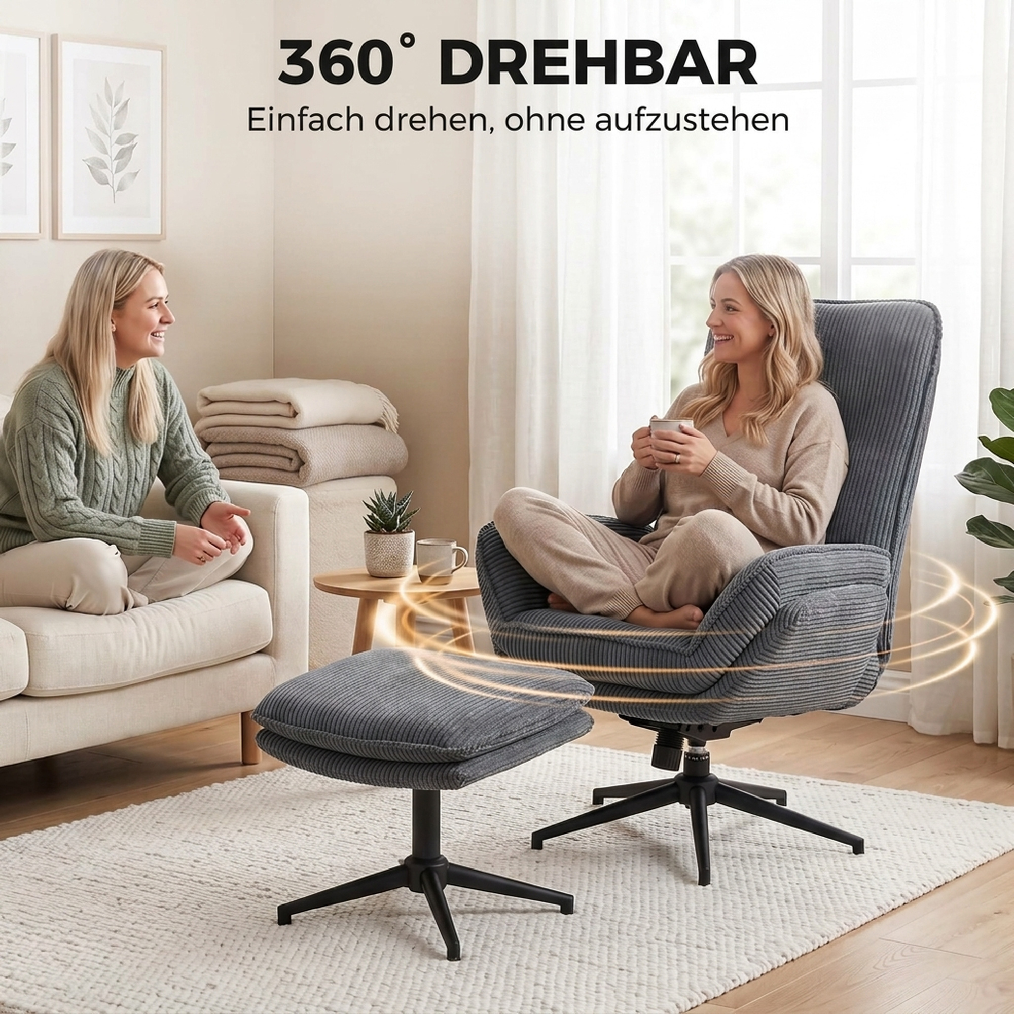 Relaxsessel mit 130° Liegefunktion, Fernsehsessel mit Hocker und Stahlrahmen, Grau