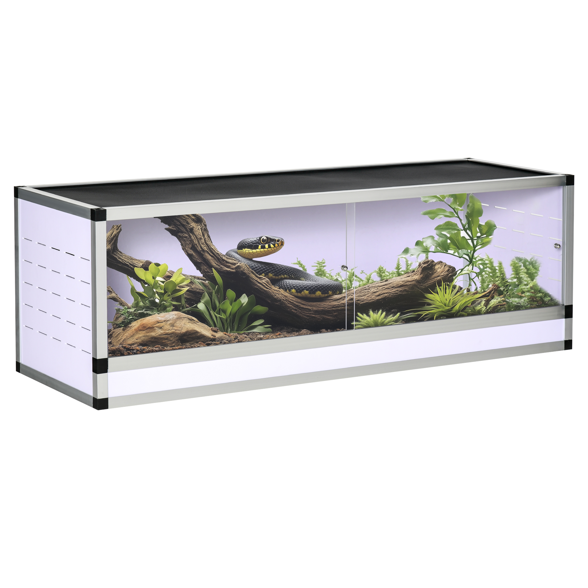 Terrarium aus Aluminium für Reptilien Amphibien Spinnentiere Reptilienzuchtbox Mesh-Terrarium Weiß+Silber+Schwarz 120 x 40 x 40 cm