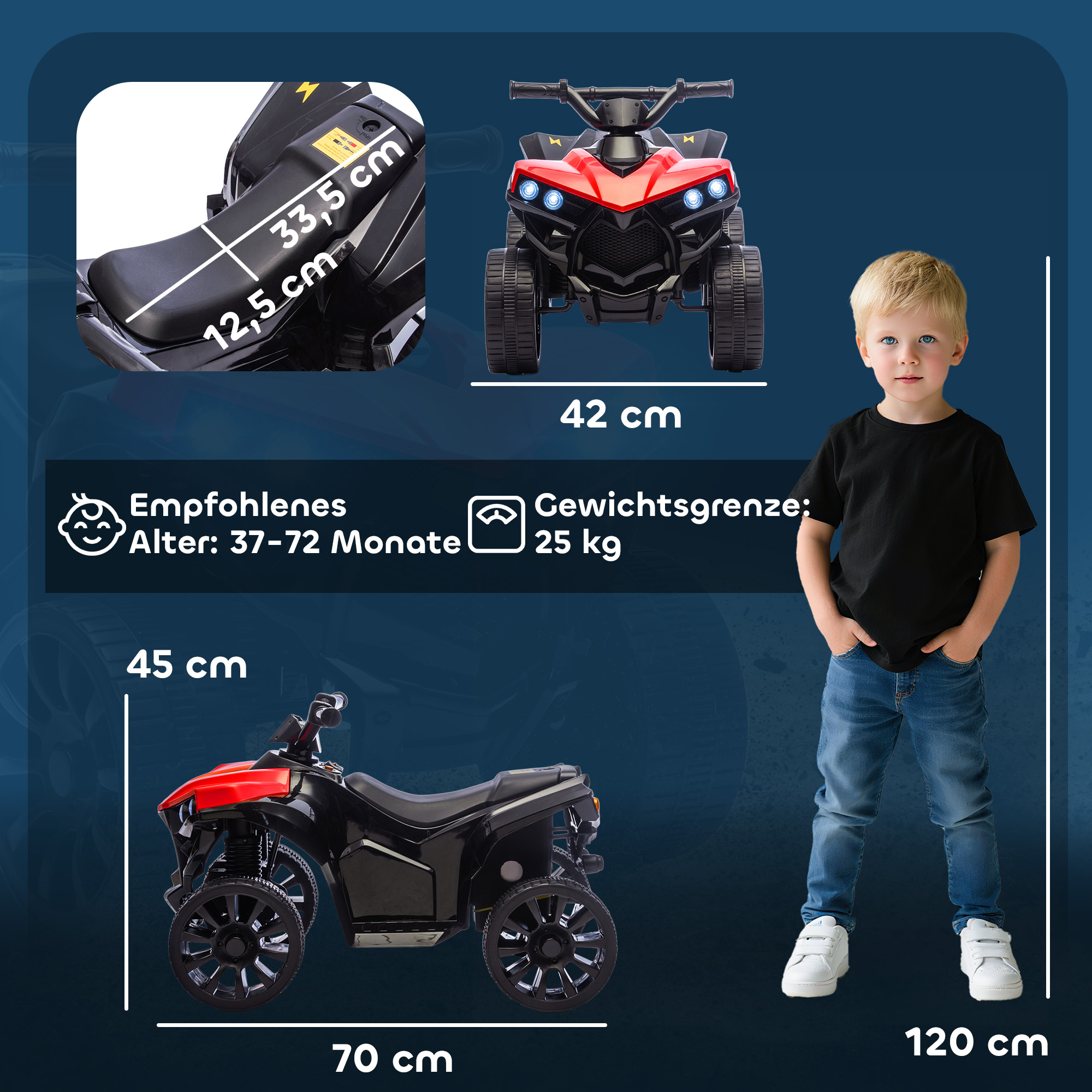 Kinder Quad Elektro 6V Kinderquad mit Vorwärts-, Rückwärtsfunktion, Musik, LED-Scheinwerfer Rot