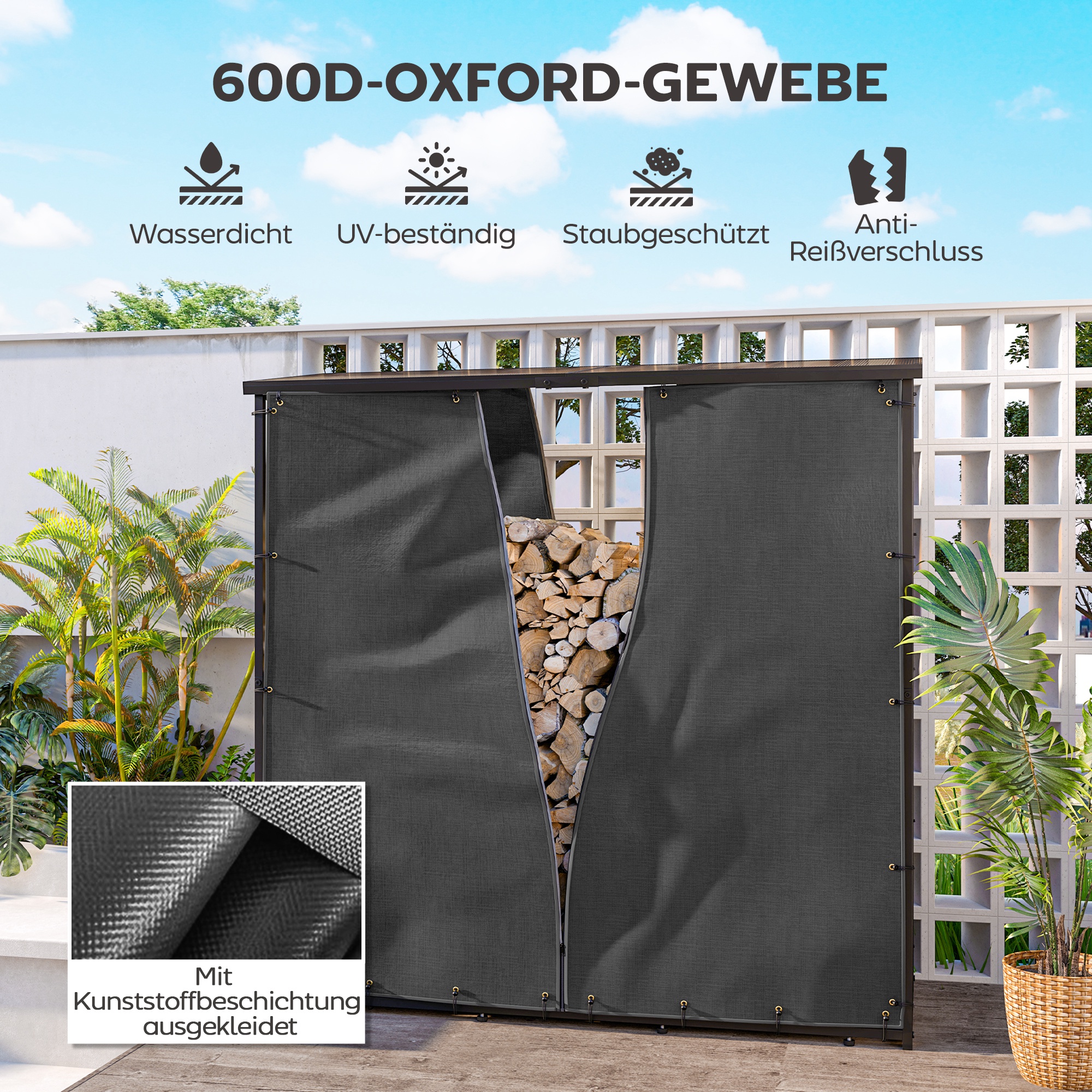 Abdeckung für Brennholzregal, 2er-Set, wetterfest & staubdicht, 174x173 & 174x161,5, Schwarz