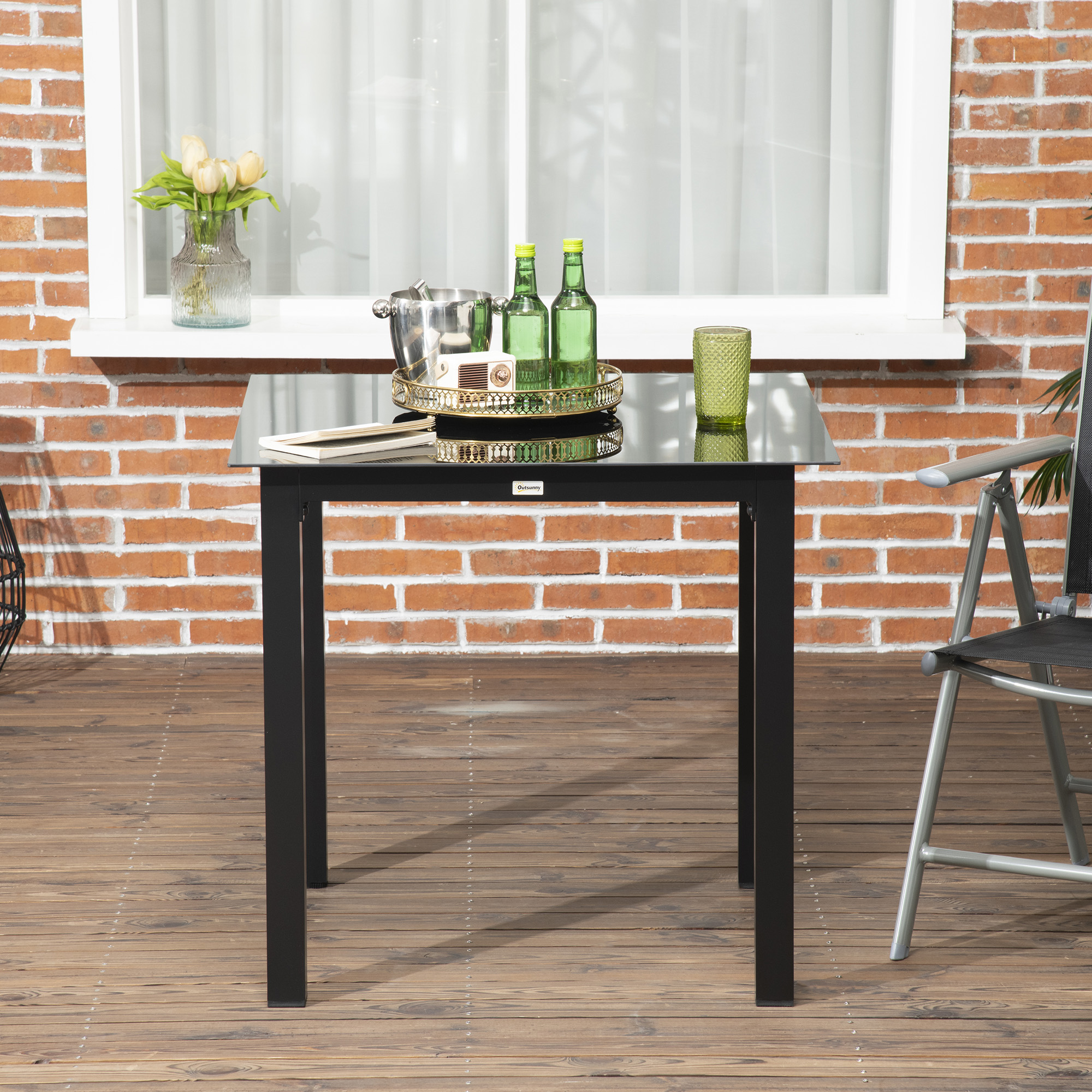 Gartentisch Outdoor-Tisch Outdoor-Loungetisch, wetterbeständig, 80 x 80 x 74 cm, Schwarz