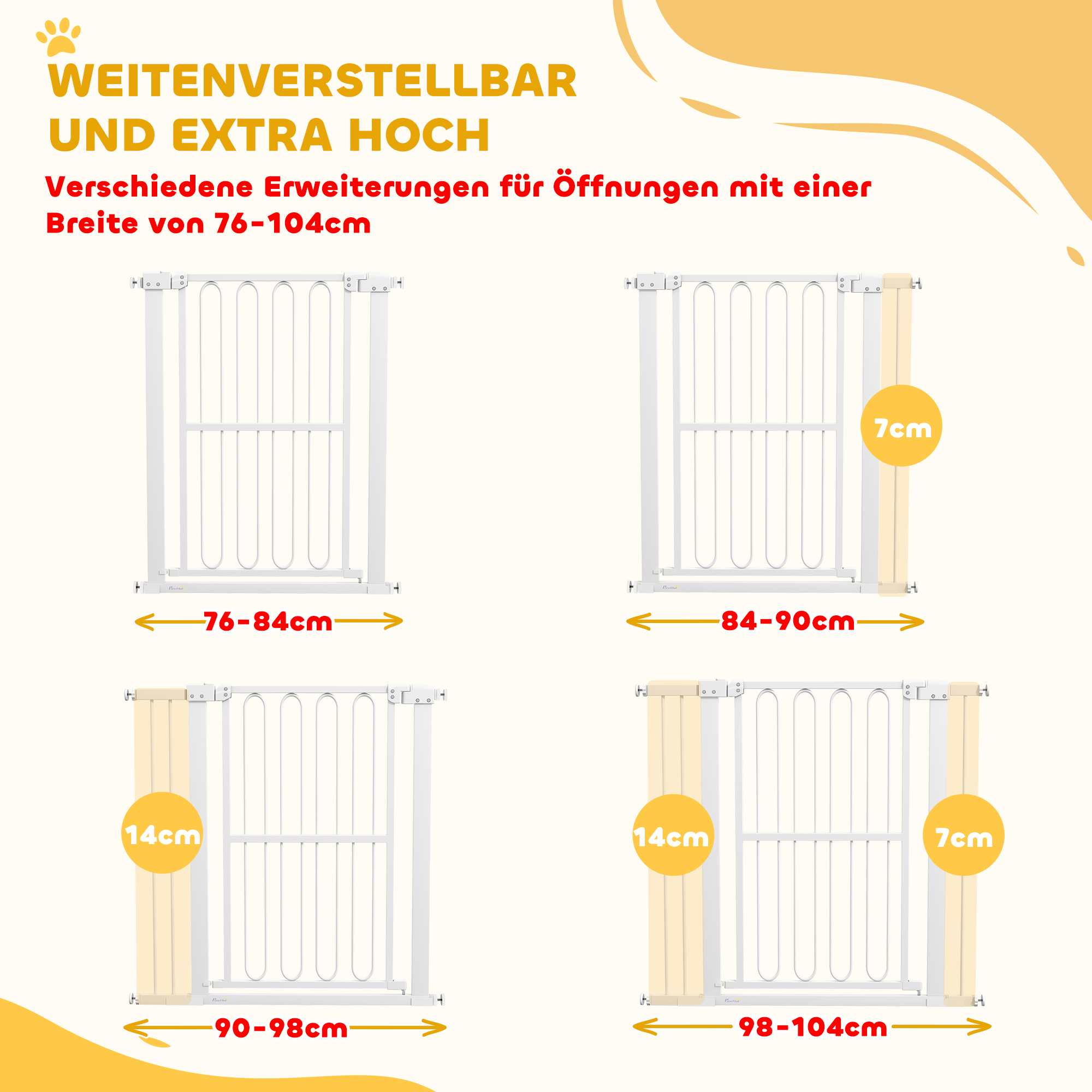 Türschutzgitter Hund, 76-104 cm Absperrgitter ohne Bohren, Treppengitter