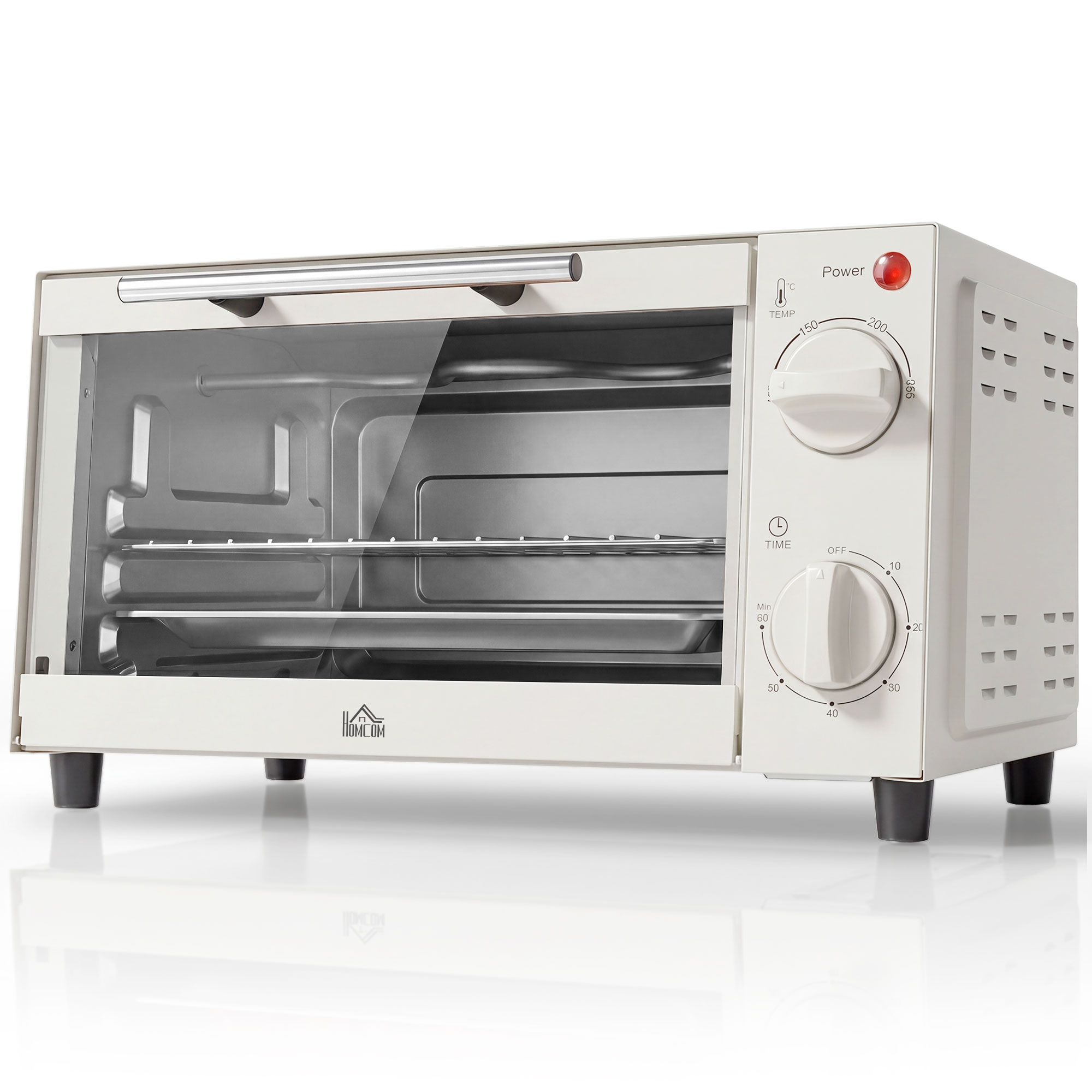 Minibackofen, 9 L Mini-Ofen mit Backblech, Grillrost, mit einstellbarer Temperatur und Garzeit, Edelstahl, Cremeweiß