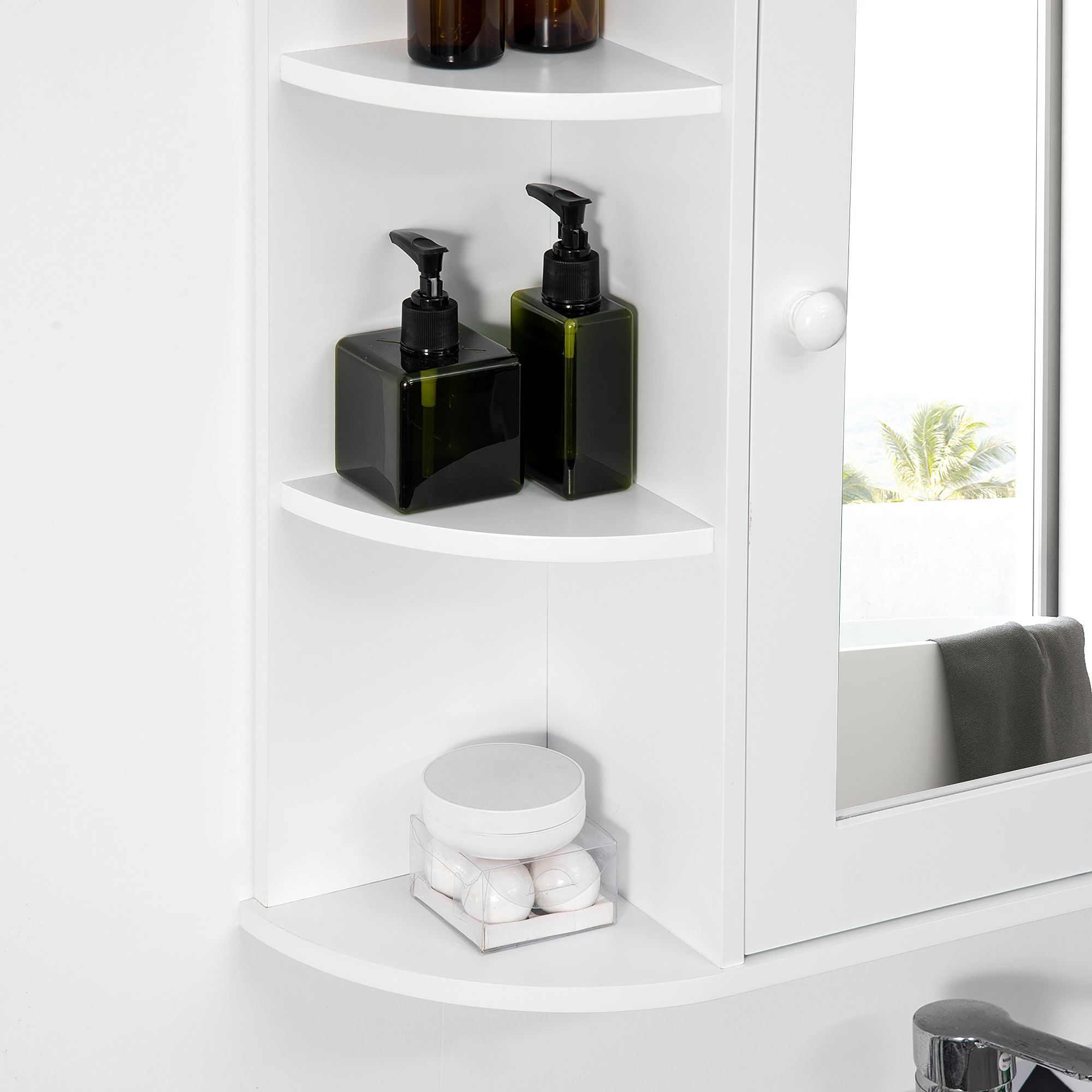 Spiegelschrank Badschrank Badezimmerschrank, 8 Fächer, Spiegeltüren, wasserbeständig, 66 cm x 17 cm x 63 cm, Weiß