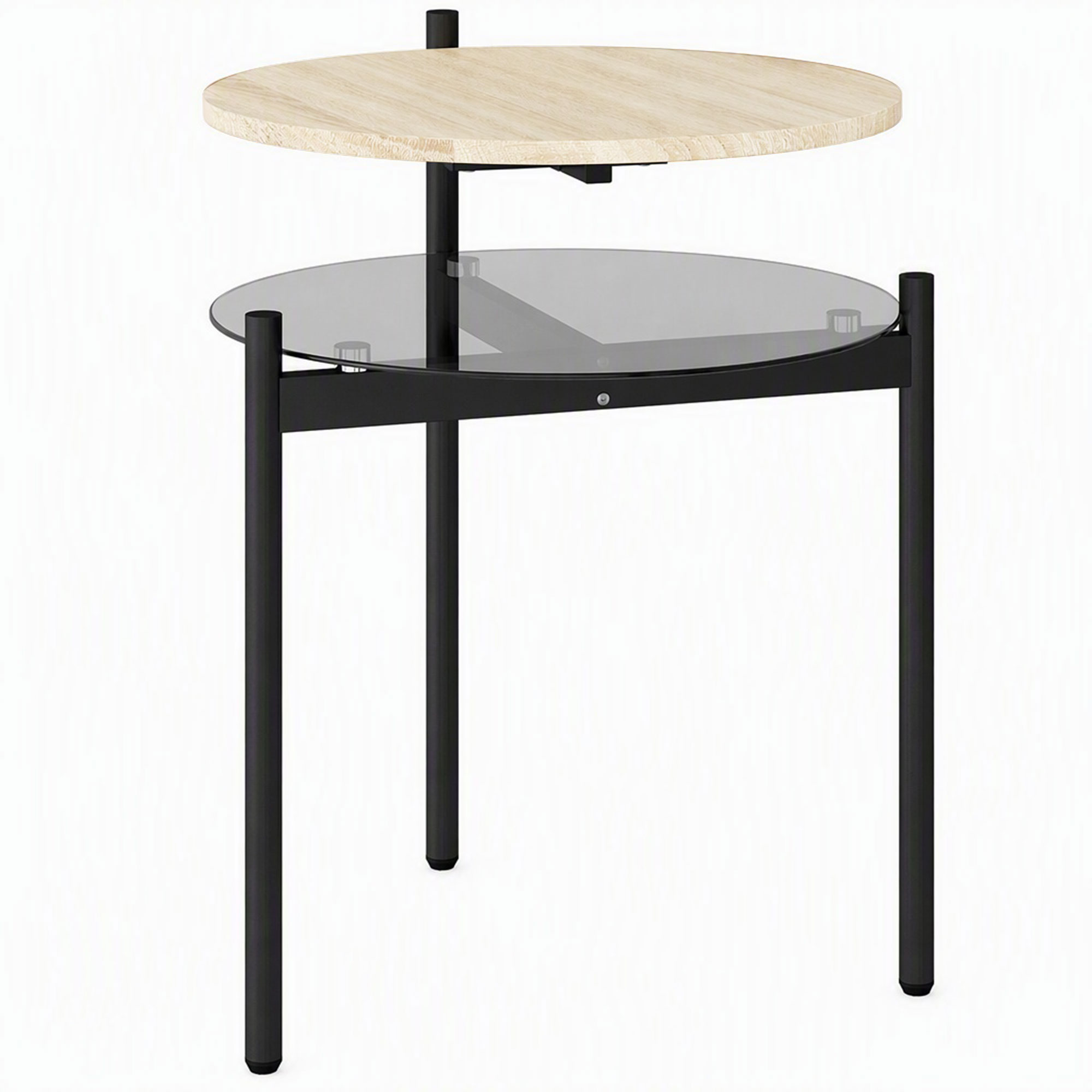 Runder Beistelltisch mit offener Glasablage für kleine Räume, Wohnzimmer, Schlafzimmer, 41,8 x 39,8 x 53,5 cm, Eiche