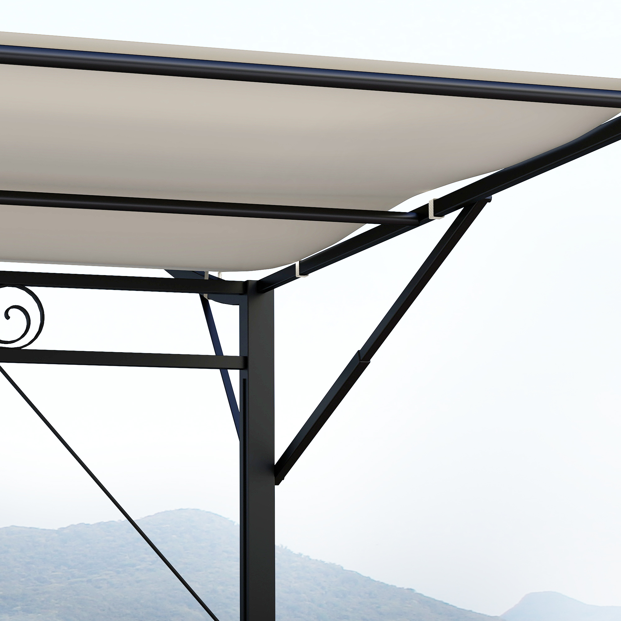 Pavillon mit klappbarer Dacherweiterung wetterfest 3 x 2,5 m Cremeweiß