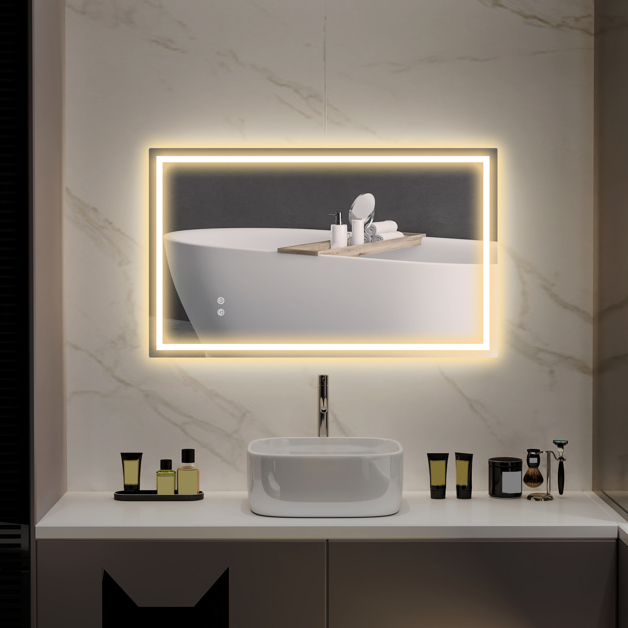LED-Badezimmerspiegel, einstellbare Helligkeit, Antibeschlag-Funktion, wasserfest