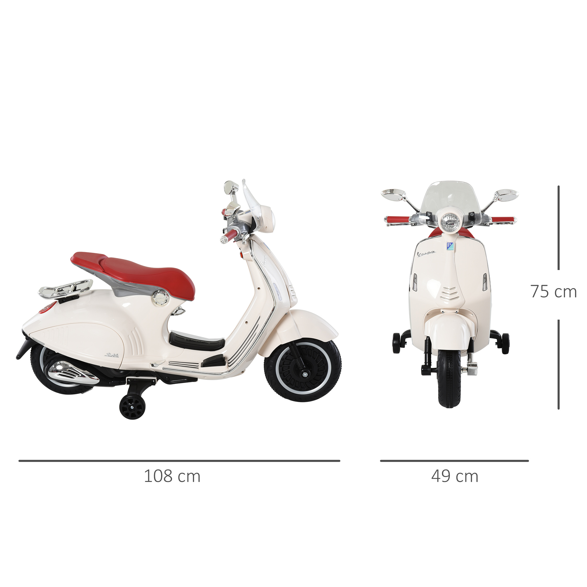 Kinder Elektro-Motorrad, 6V Kindermotorrad mit Scheinwerfer, Musik, Vor- und Rückwärtsgang, Trainingsräder, 30 kg belastbar, Elektromotorrad für 3-6 Jahre Kinder, Weiß