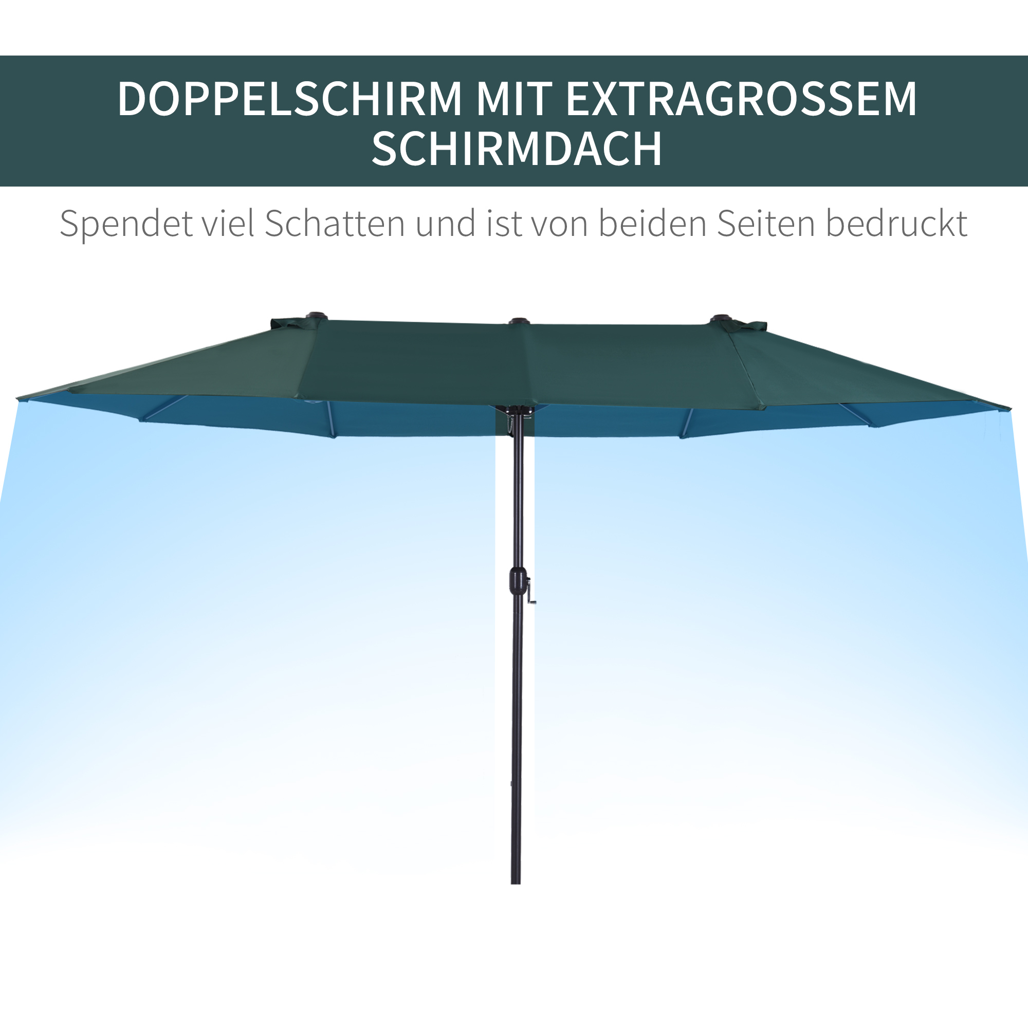 Sonnenschirm Gartenschirm Marktschirm Doppelsonnenschirm Terrassenschirm mit Handkurbel Dunkelgrün Oval 460 x 270 x 240 cm