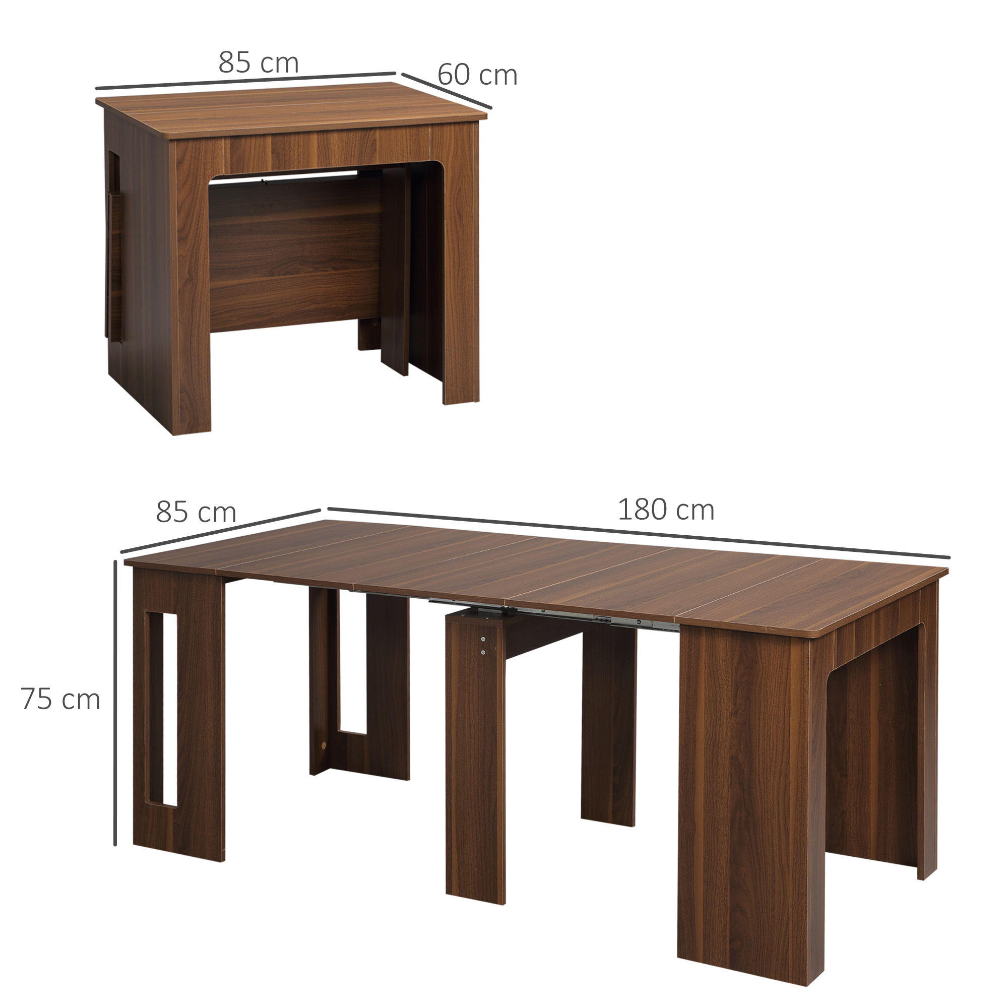 Ausklappbarer Esstisch Ausziehbarer Esstisch  Esstisch, mobil, modernes Design, 180cm x 85cm x 75cm, Braun