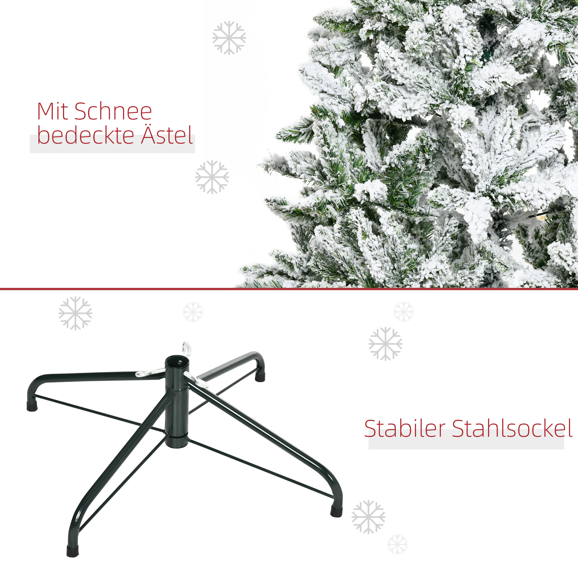 Künstlicher Weihnachtsbaum, Schnee-Effekt, flammenhemmend, Scharnierkonstruktion, Grün/Weiß