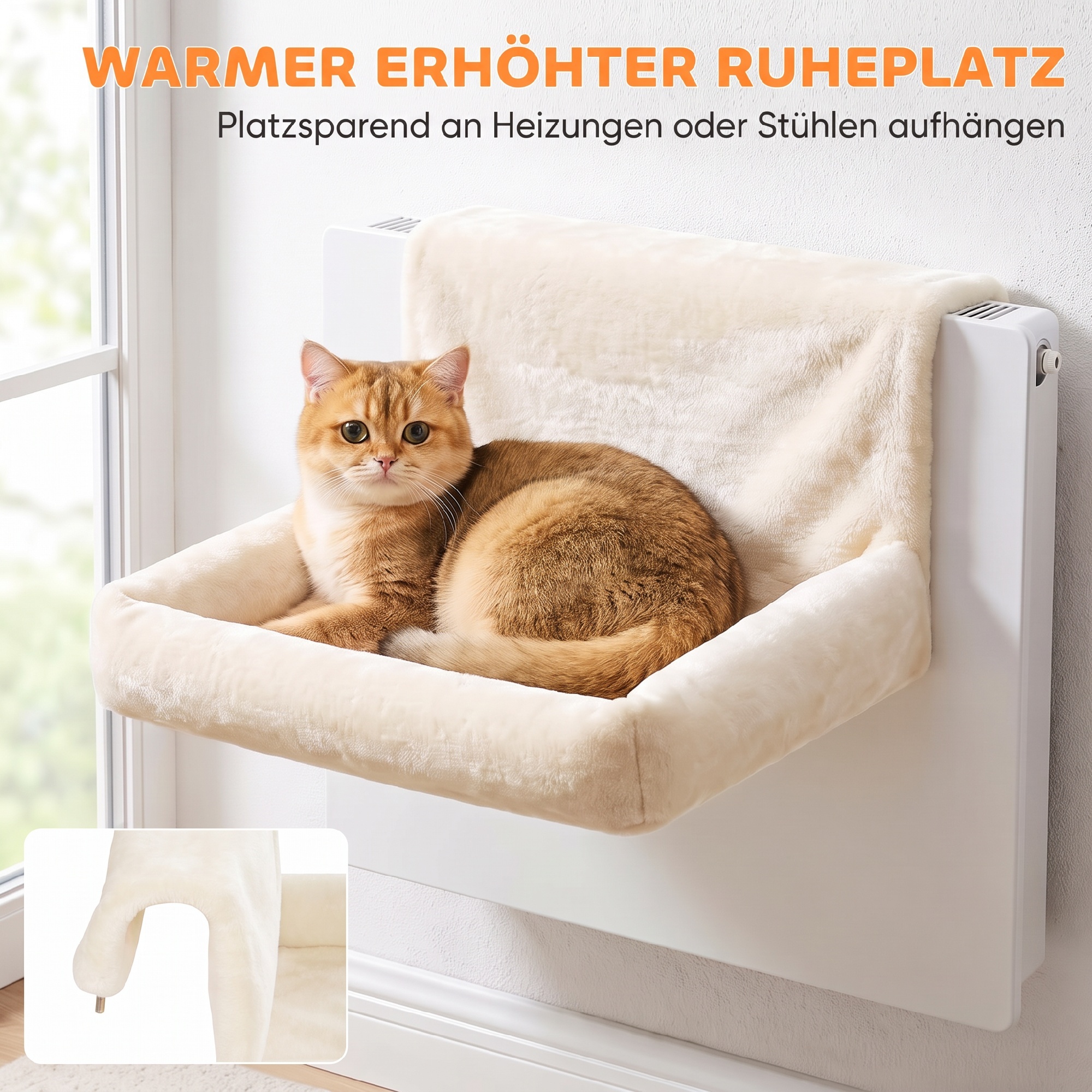 Plüsch Katzenhöhle, hängende Katzenbett mit Stahlrahmen, 48x43x26cm, Beige