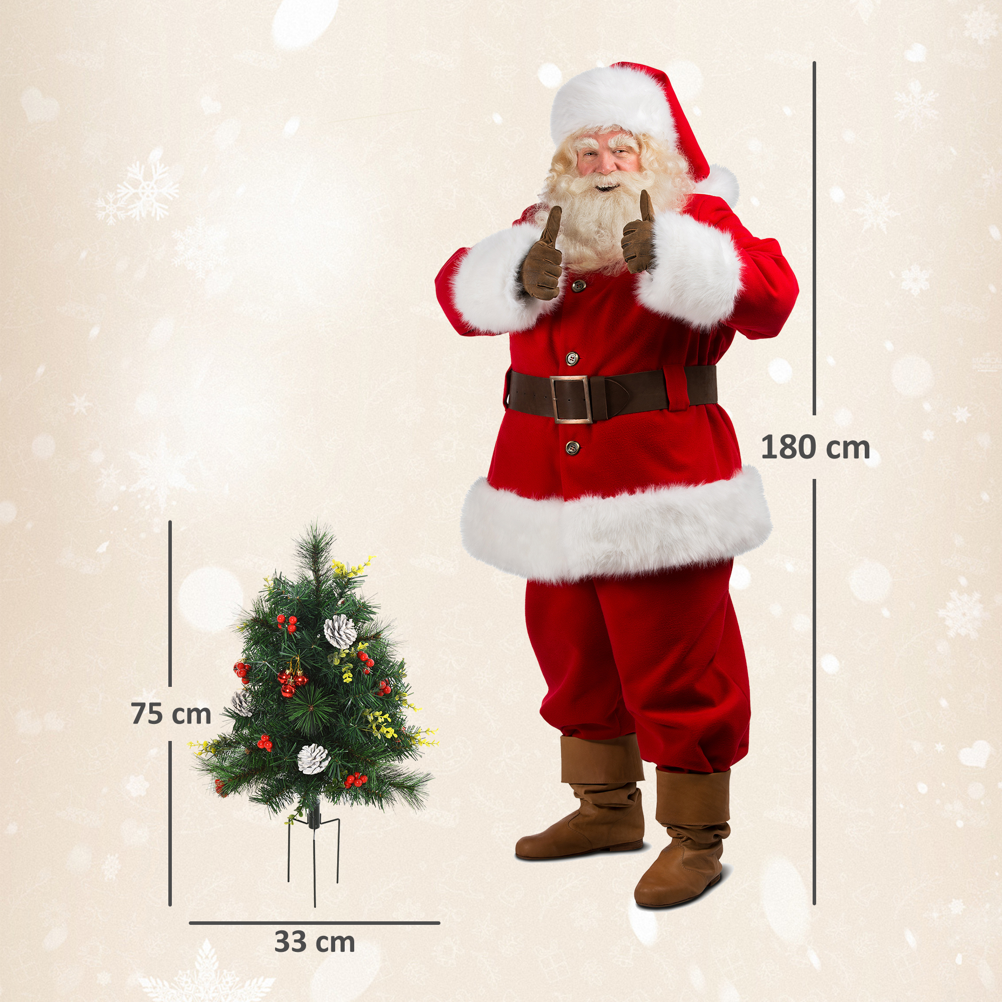 2-er Set Weihnachtsbäume, Künstlicher Mini-Christbaum mit LED-Lichtern, Kunststoff, Metall, Ø33 x 75 cm, Grün