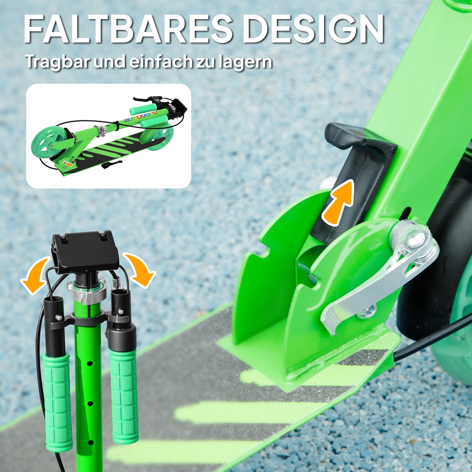 Kinderroller, Doppelte Bremsen, Metallrahmen, Fußstütze, faltbar, 3-8 Jahre, Grün