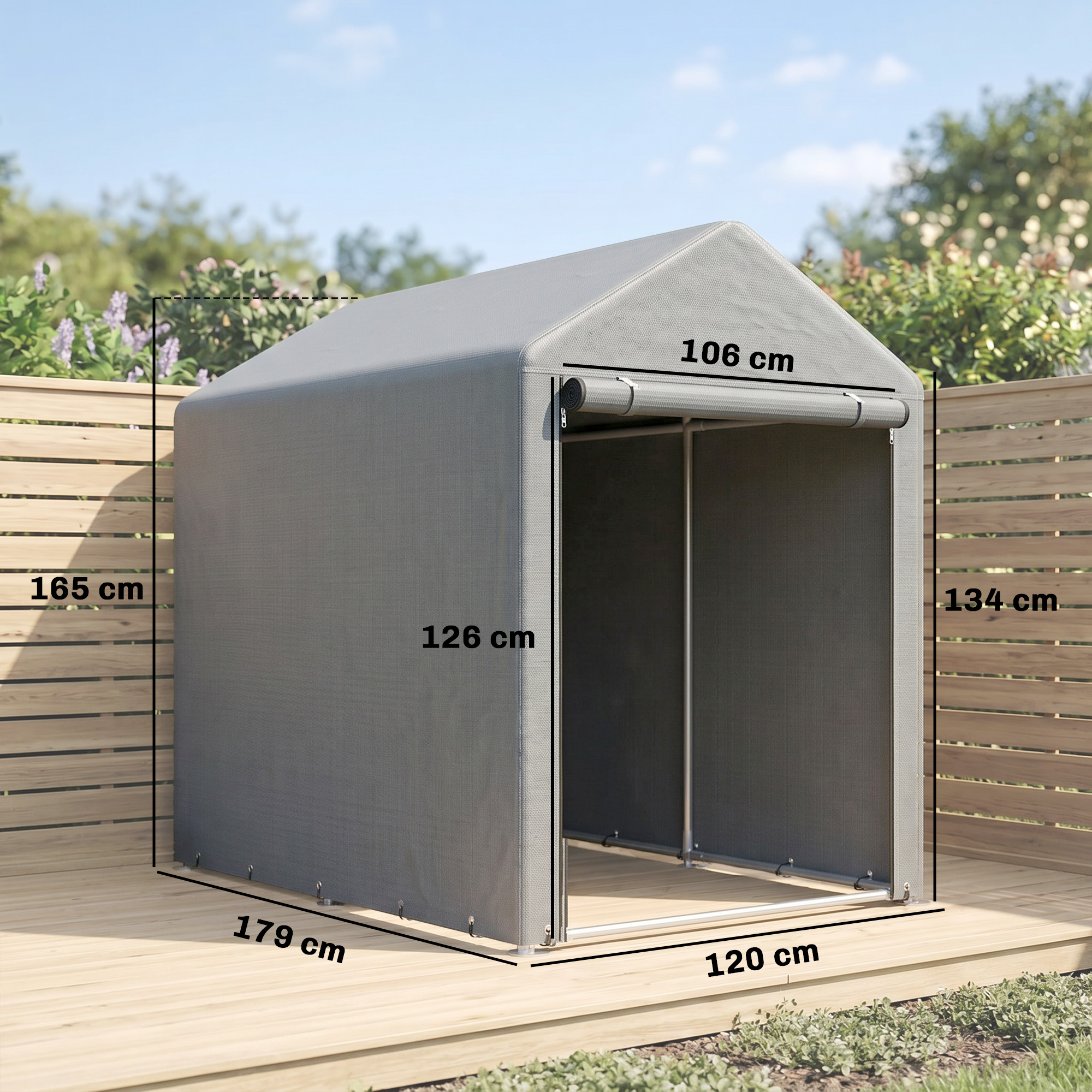 Gartenschuppen, Lagerzelt, robust & wetterfest, Stahlrahmen, 1,2x1,8x1,6m, Hellgrau