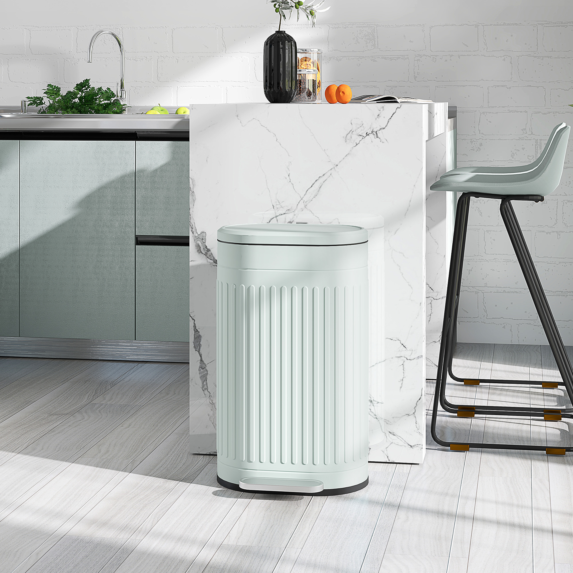 Mülleimer 30L Treteimer mit Deckel Fußpedal herausnehmbarem Inneneimer Soft-Close-Funktion 36,5 x 31,2 x 60,8 cm, Grün