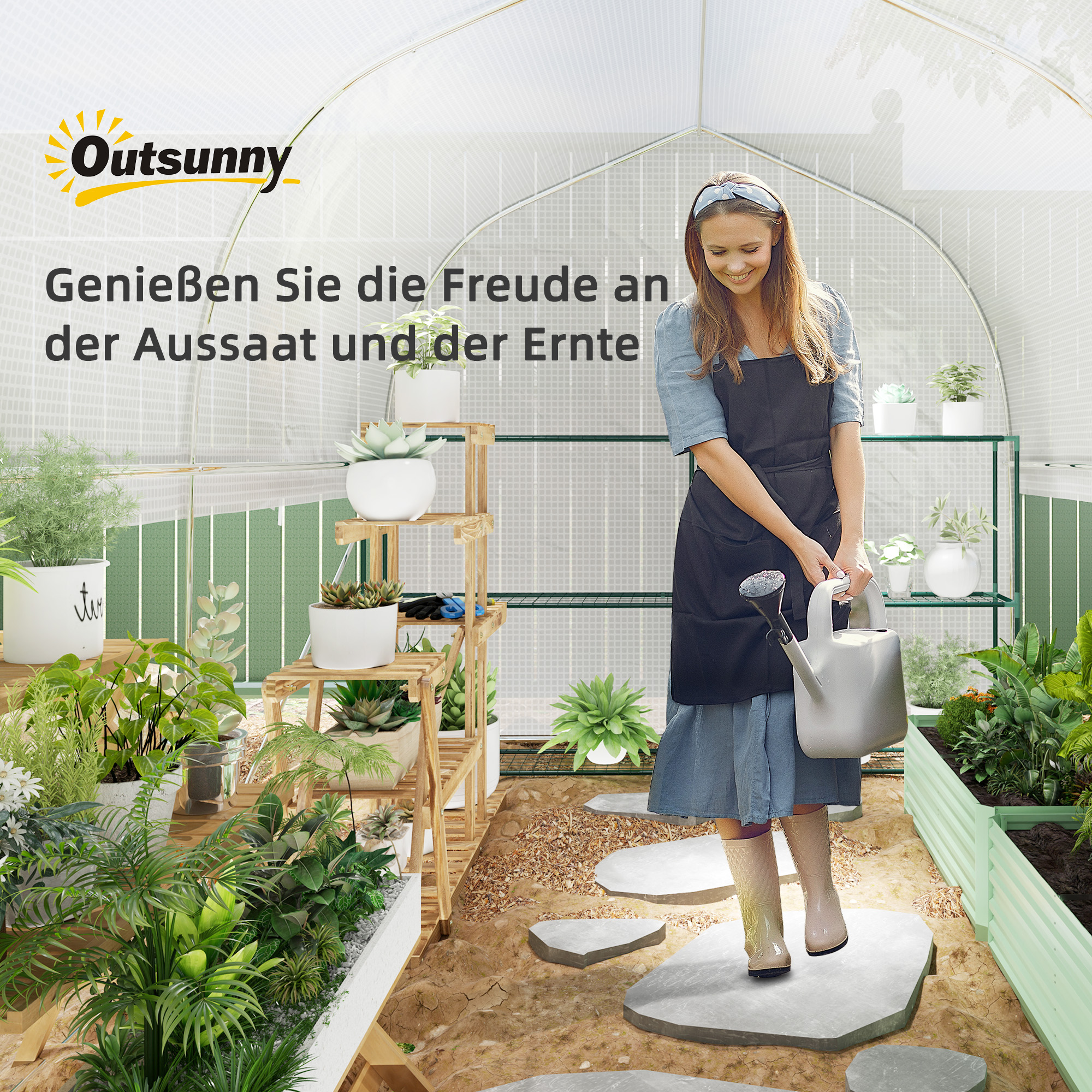 3 x 2 x 2 m Polytunnel-Gewächshaus mit aufrollbaren Seitenwänden, UV-beständiger Kunststoff-Plane und Stahlrahmen, Weiß