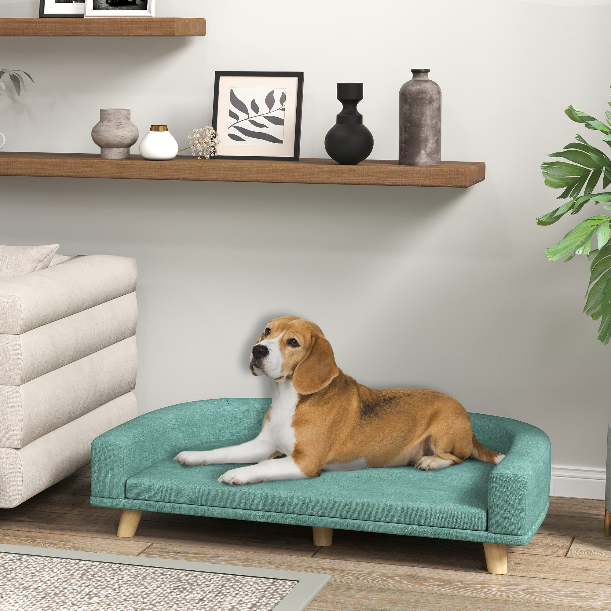 Hundebett Hundesofa Haustiersofa, Eukolyptusholz, 98 x 67 x 25 cm, Grün