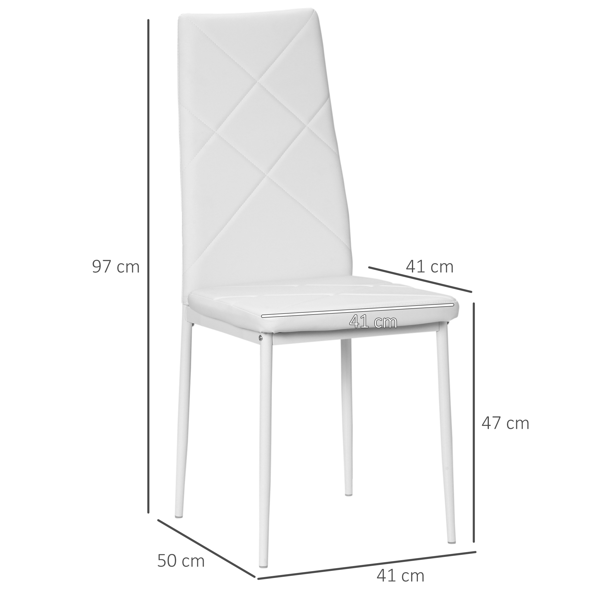 4er-Set Stühle, Esszimmerstühle, Küchenstühle, 41 cm x 50 cm x 97 cm, Weiß