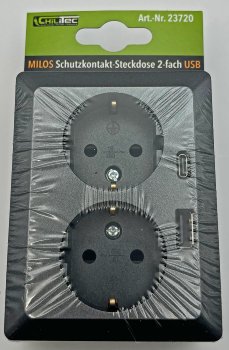 MILOS Schutzkontakt-Steckdose 2-fach, 250V~/ 16A, 1x UP, USB A+C/PD, anthrazit