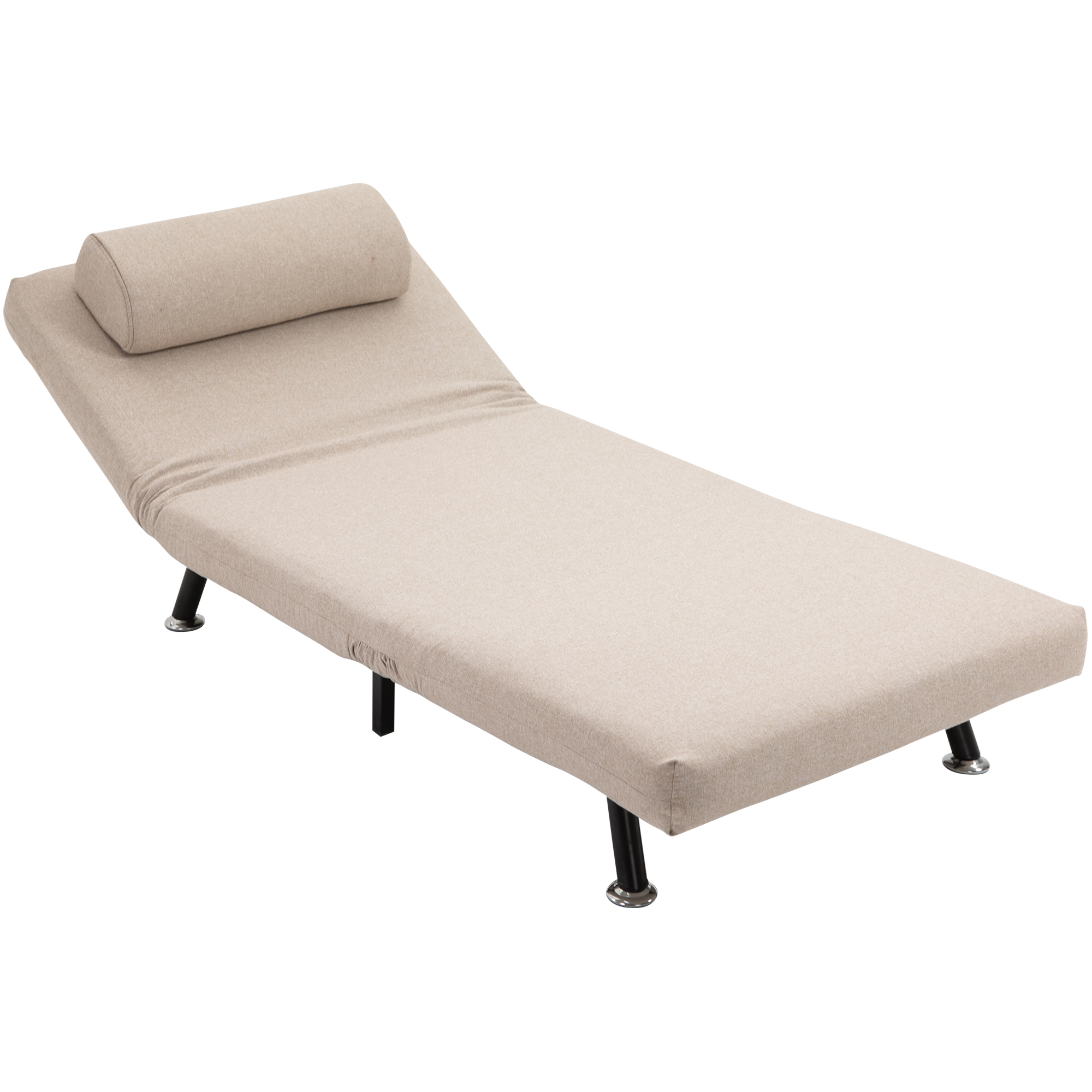 Klappsessel mit Bettfunktion, klappbarer Relaxsessel in Leinenoptik, Verstellbare Rückenlehne, 75 x 70 x 75 cm, Beige