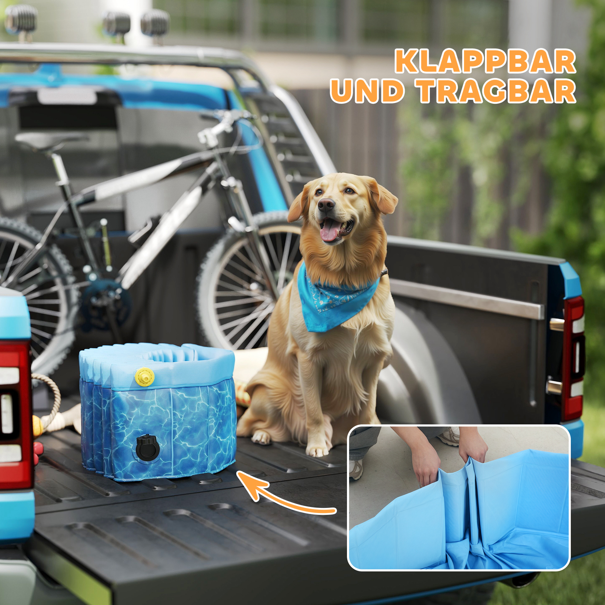 Hundepool Faltbar Planschbecken mit Brunnen- und Wasserpolsterdesign Ø160 x 30 cm Blau