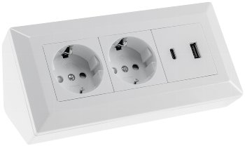 2-fach Steckdosenblock, USB-A+C, weiß, 250V~/ 16A, Aufbaumontage, USB 3,1A, PD