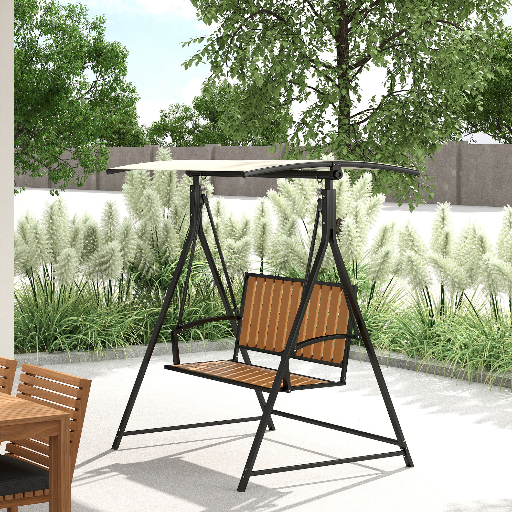 Hollywoodschaukel mit verstellbarem Sonnendach, 2-Sitzer Gartenschaukel 142 x 112 x 162cm, Schwarz