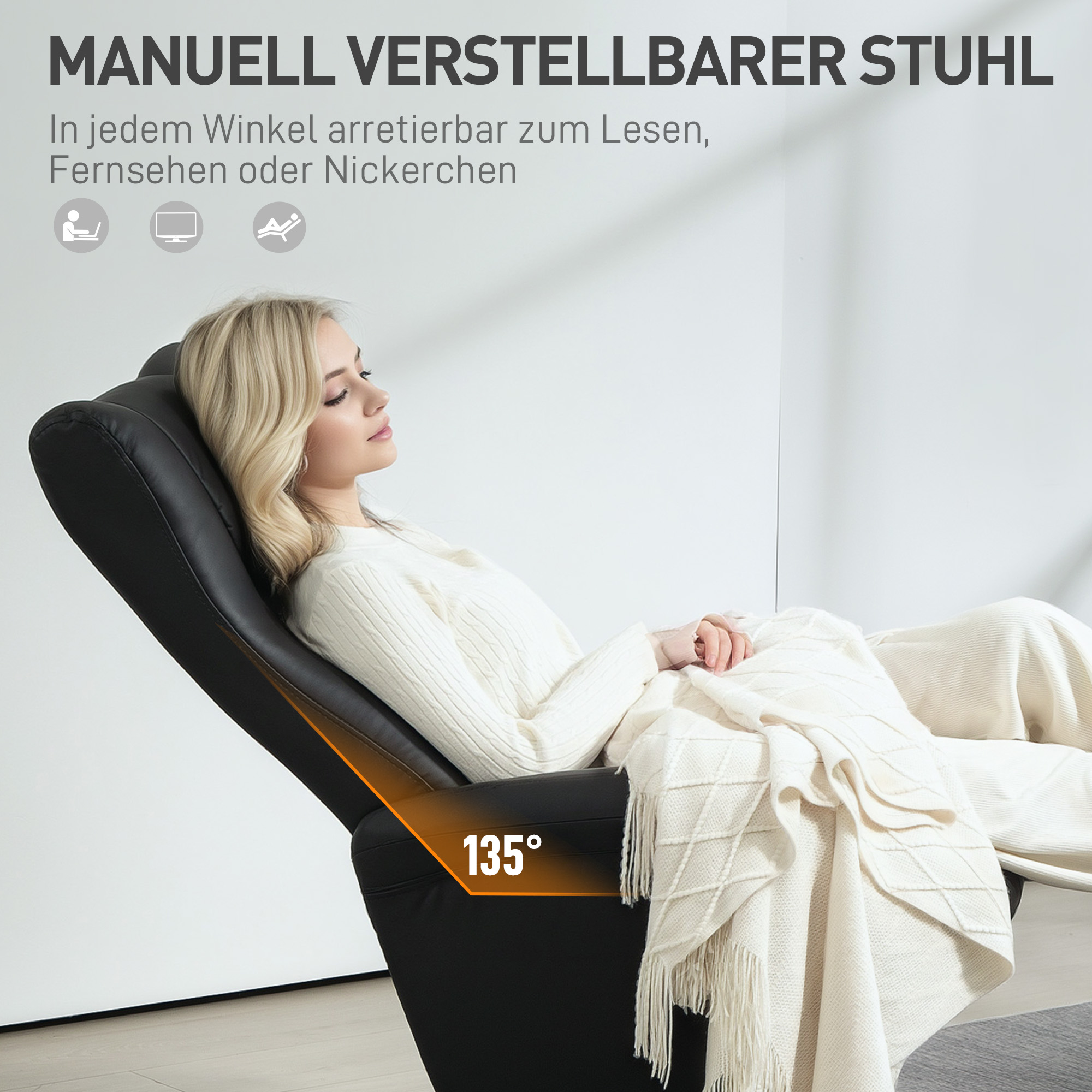 Chefsessel mit Hocker, Lederoptik, drehbar, verstellbare Lehne, bis 150 kg, Schwarz