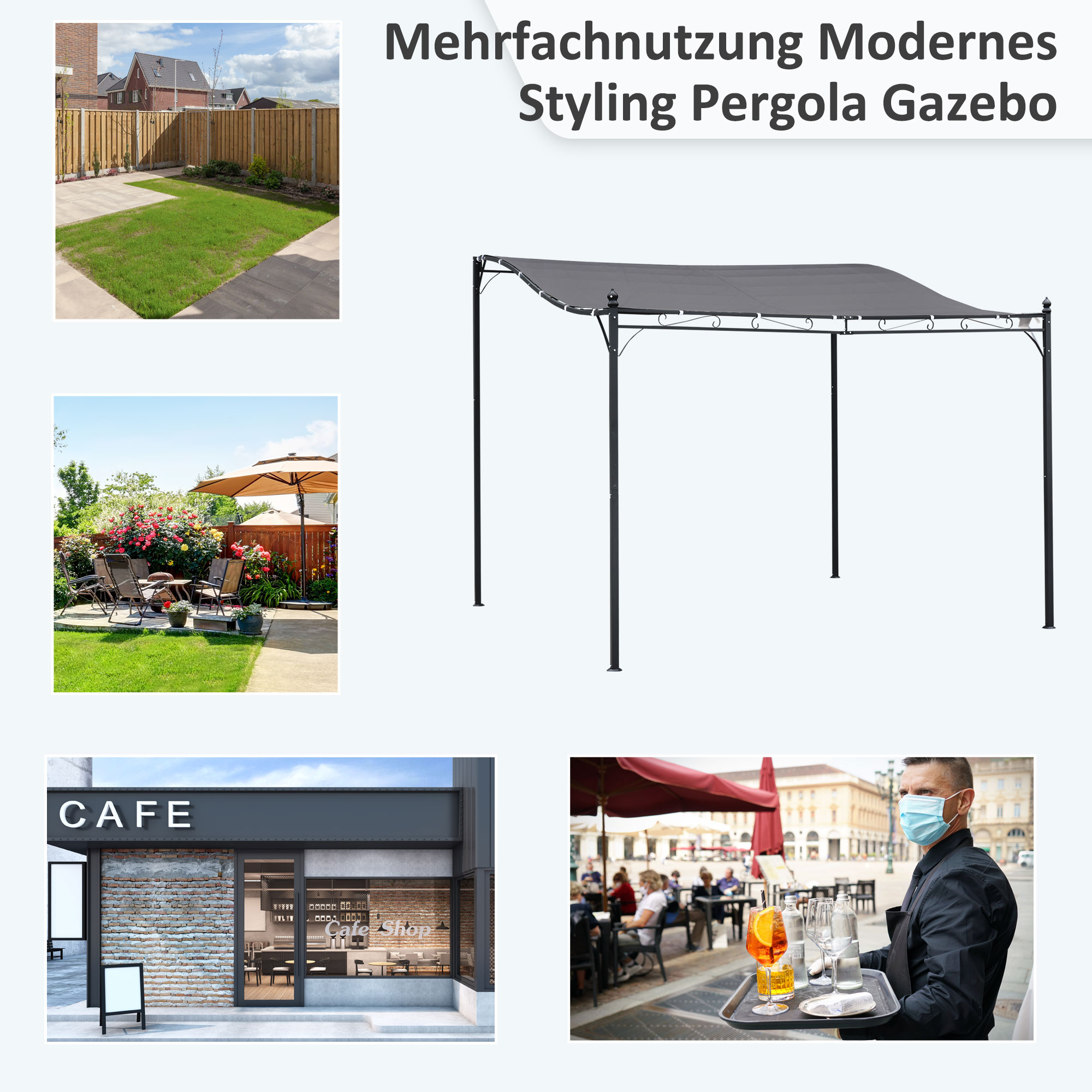 Pergola Gartenpavillon Pavillon Überdachung Zelt Metall Grau 297x297cm