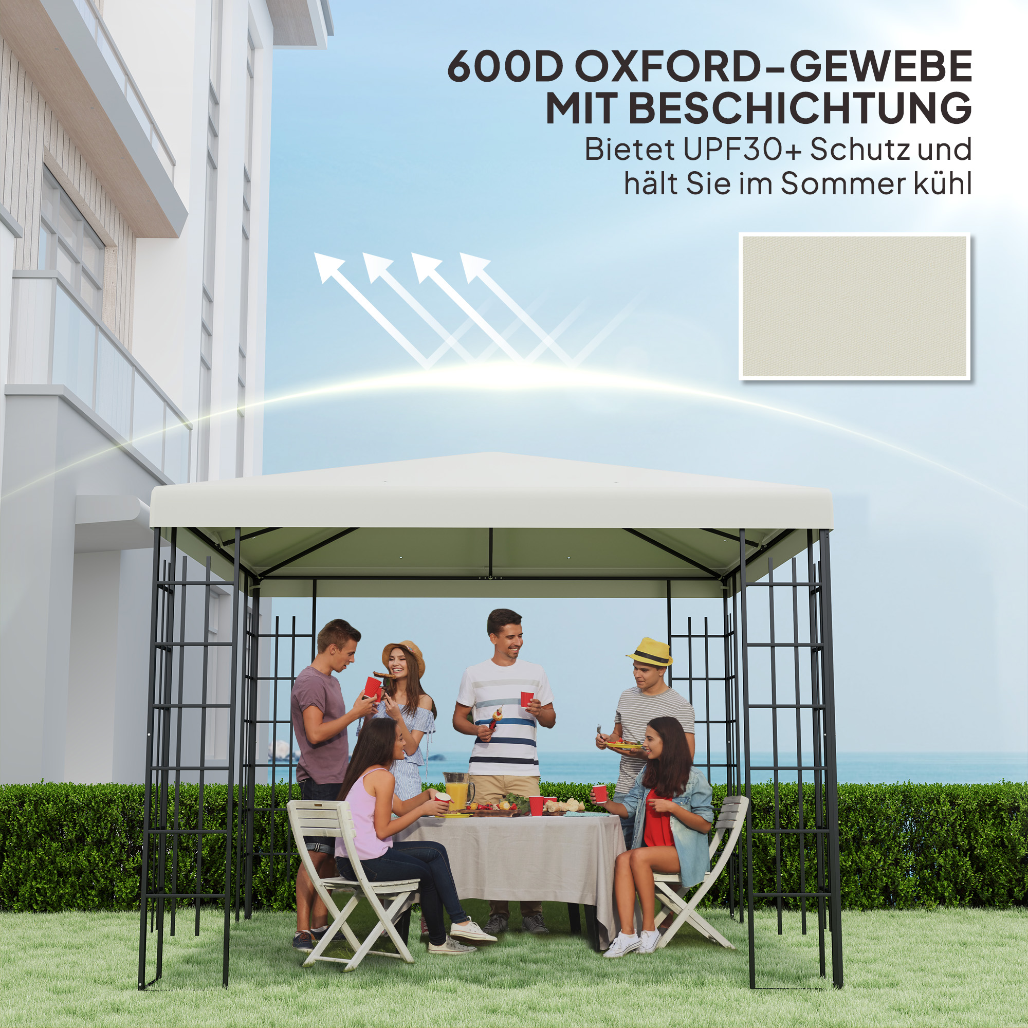 3 x 3 m Ersatzplane für Pavillon, Plane für Garten-Pavillon, mit Wasserablauföffnungen, UPF30+, Hellgrau