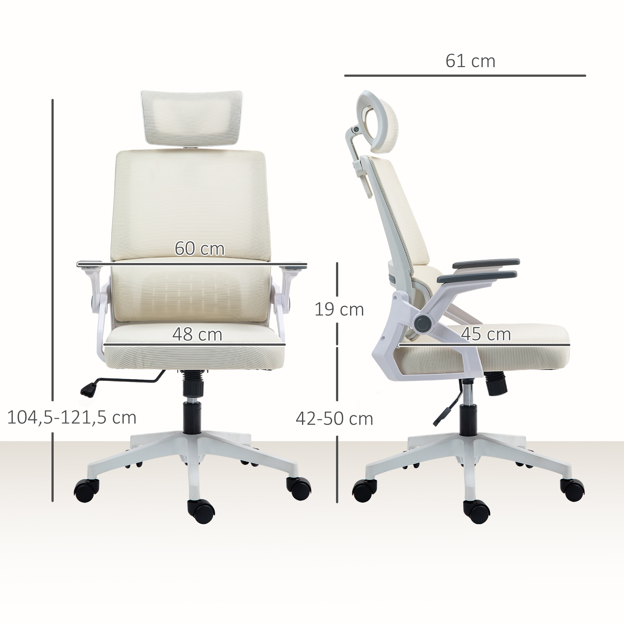 Bürostuhl Schreibtischstuhl Office-Stuhl, höhenverstellbar, 1 Kopfstütze, 60 x 61 x 121,5 cm Beige