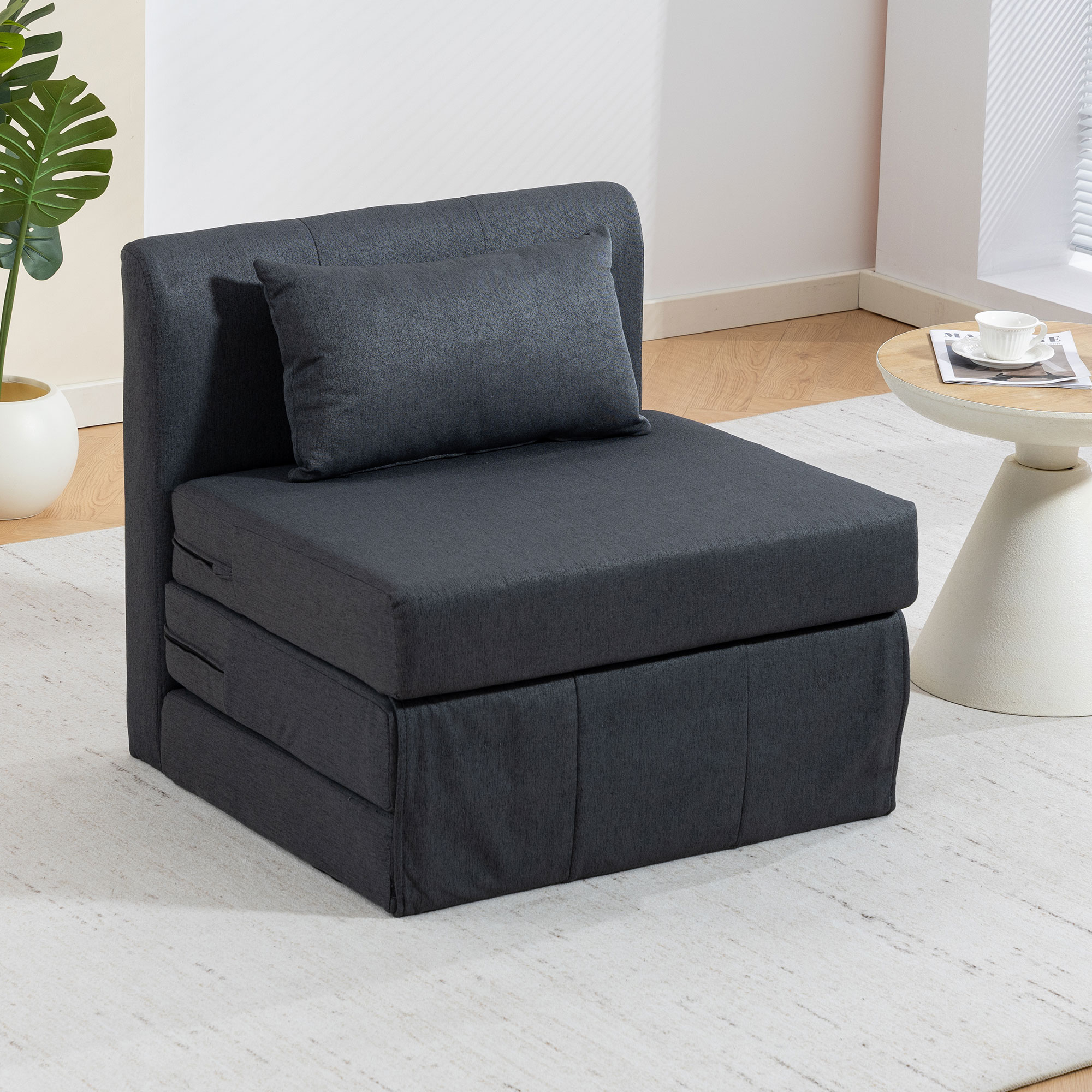 2-in-1 Schlafsessel Klappbares Sofa-Bett mit Leinenstruktur, Gepolstertes Gästebett Klappstuhl, Dunkelgrau