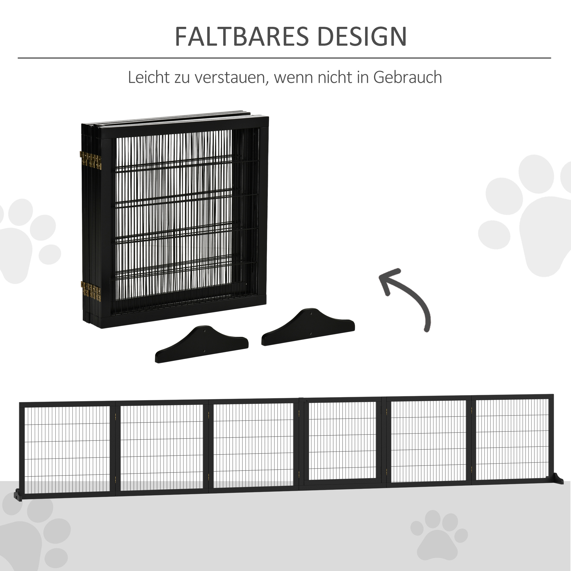 Absperrgitter für Hunde klappbar 432 x 36 x 70cm Kiefernholz Schwarz