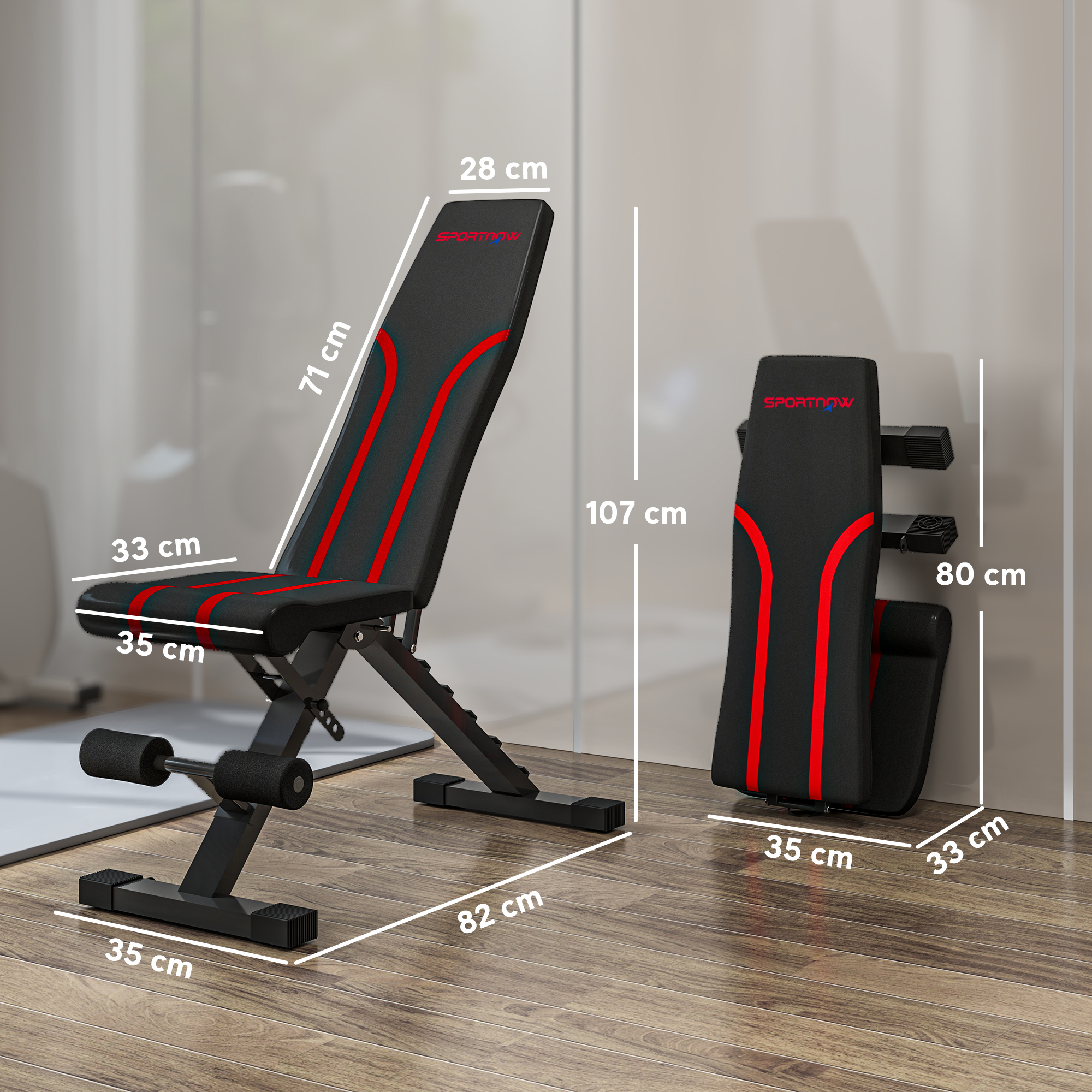 Klappbare Workout-Bank, 6-stufige Rückenlehne, 4-stufiger Sitz, Metall, gepolstert, Schwarz