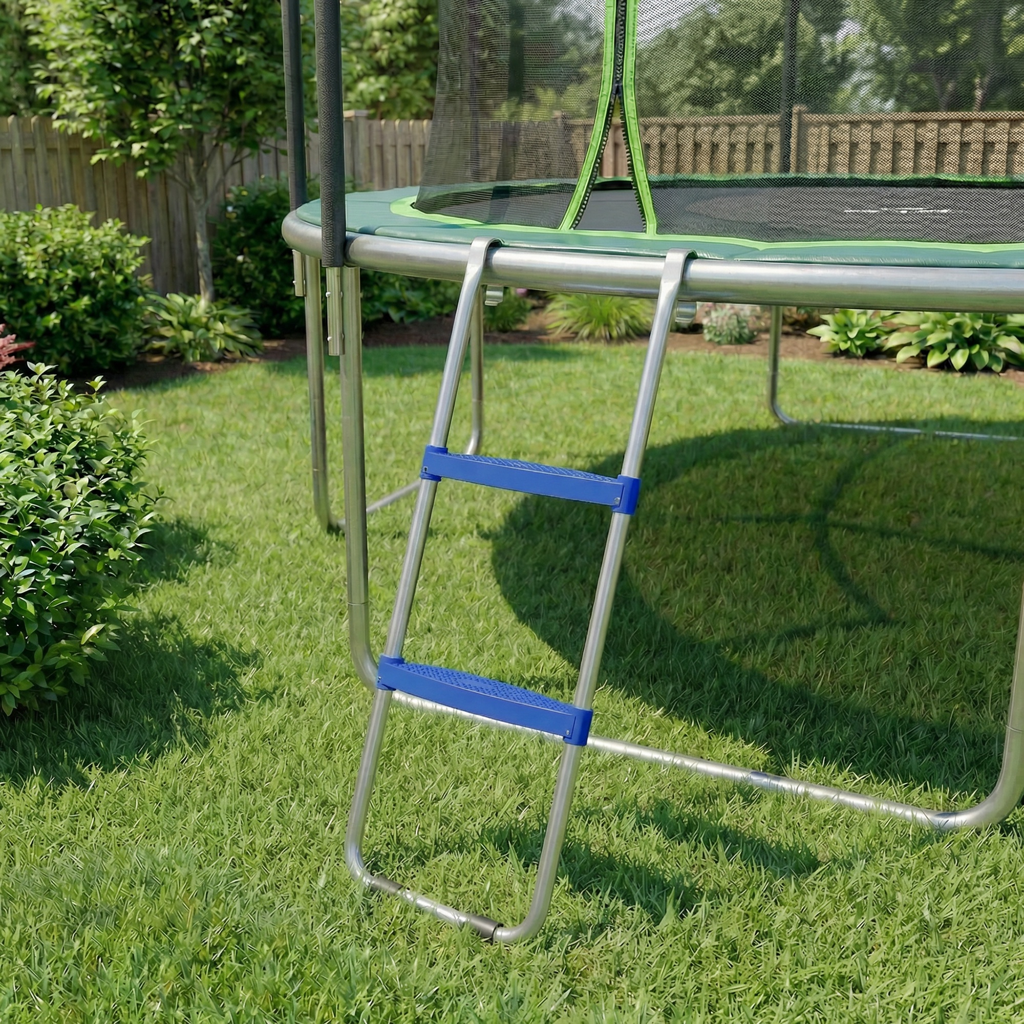 Trampolinleiter 32/63 cm 2 Stufen Einstiegsleiter Trampolin-Leiter bis 150 kg mit verzinktem Stahlrahmen Blau