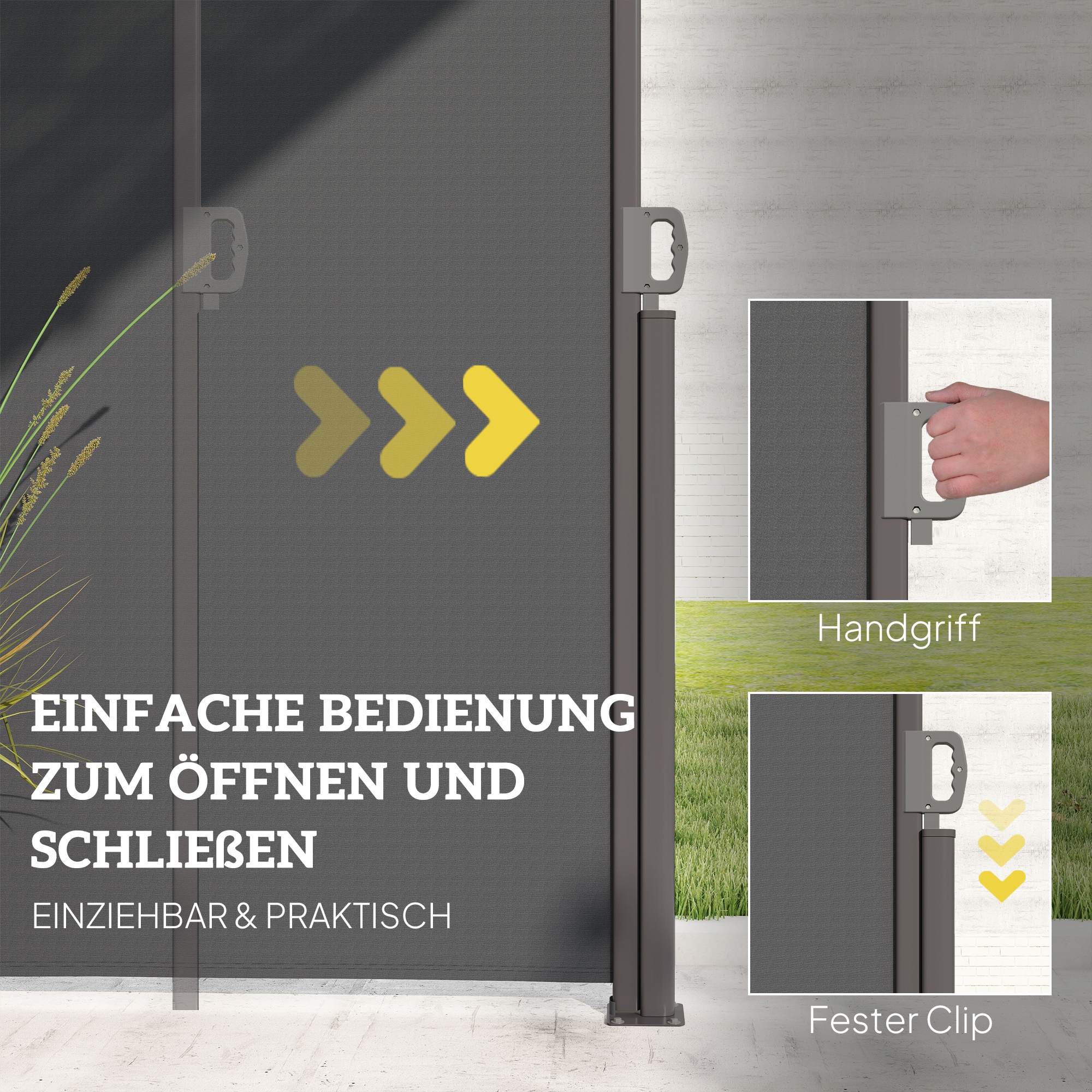 Seitenmarkise ausziehbar blickdicht Sichtschutz mit Wandhalterung  Beschichtung 300x180cm Dunkelgrau