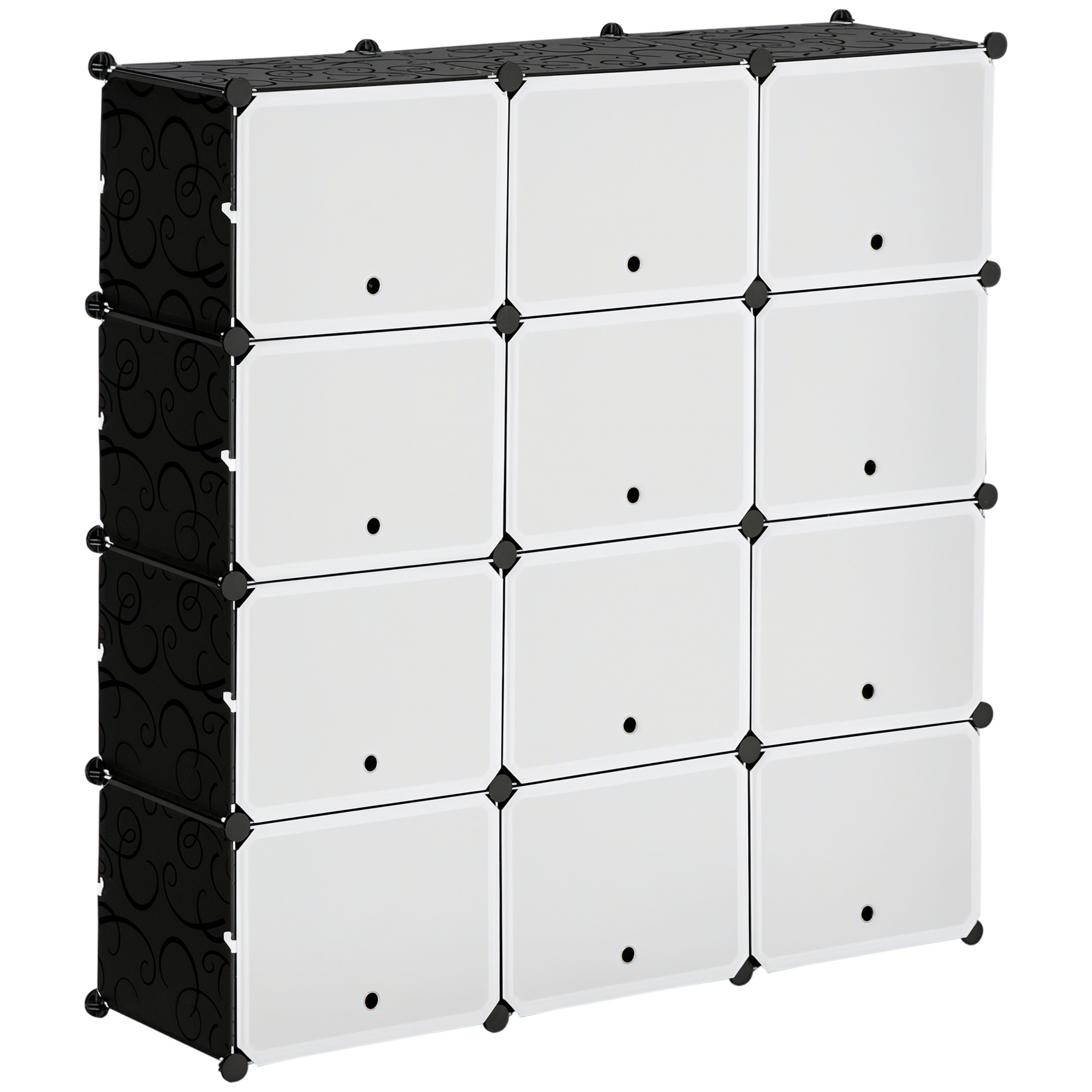 Modulares Regalsystem, Steckregal, zusammensetzbar aus 12 Würfeln 125 x 32 x 125 cm, Kunststoff+Stahl Schwarz