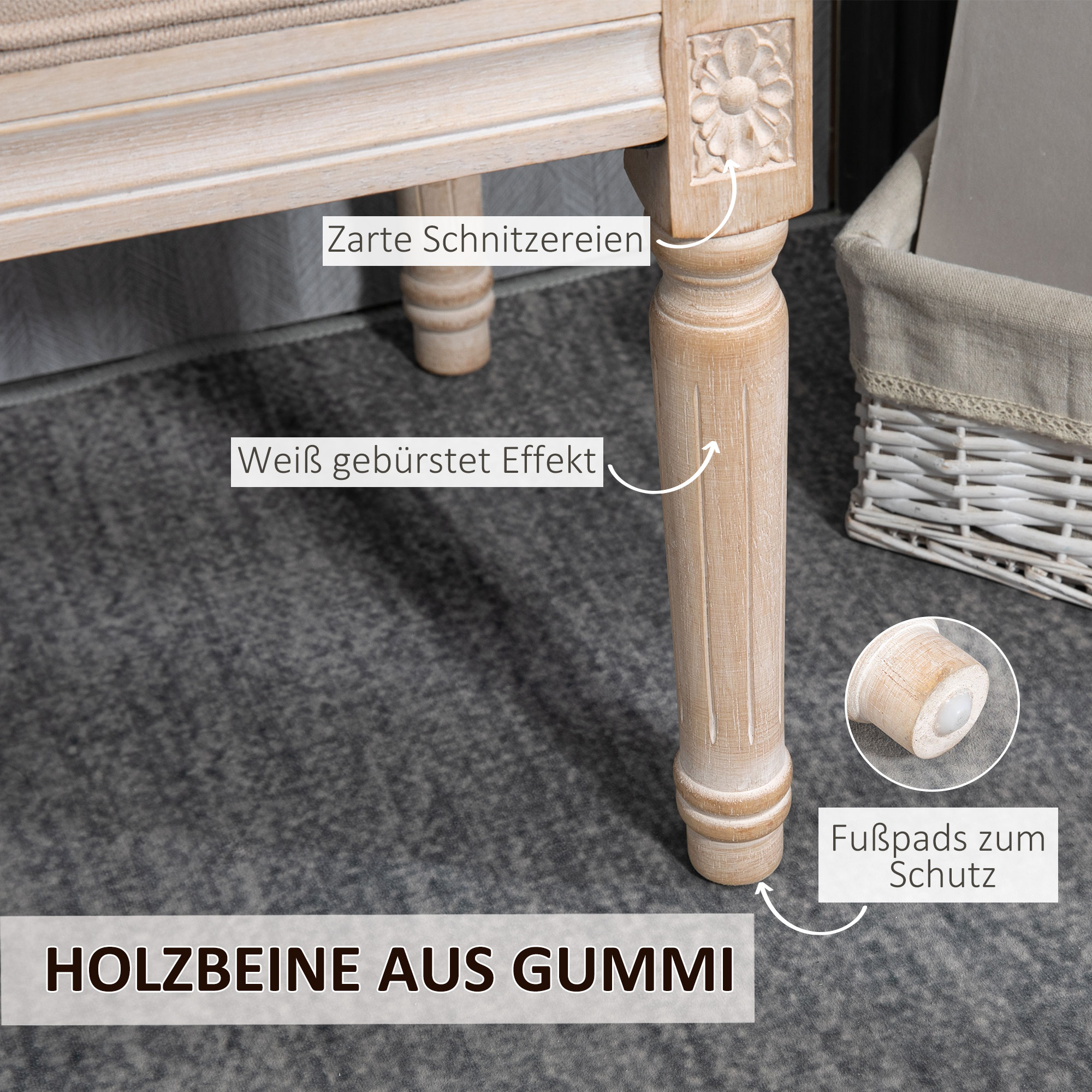 Sitzbank Vintagedesign Vintagebank, Knopfheftung, gedrechselte Beine, Shabby Chic, Creme + Weiß
