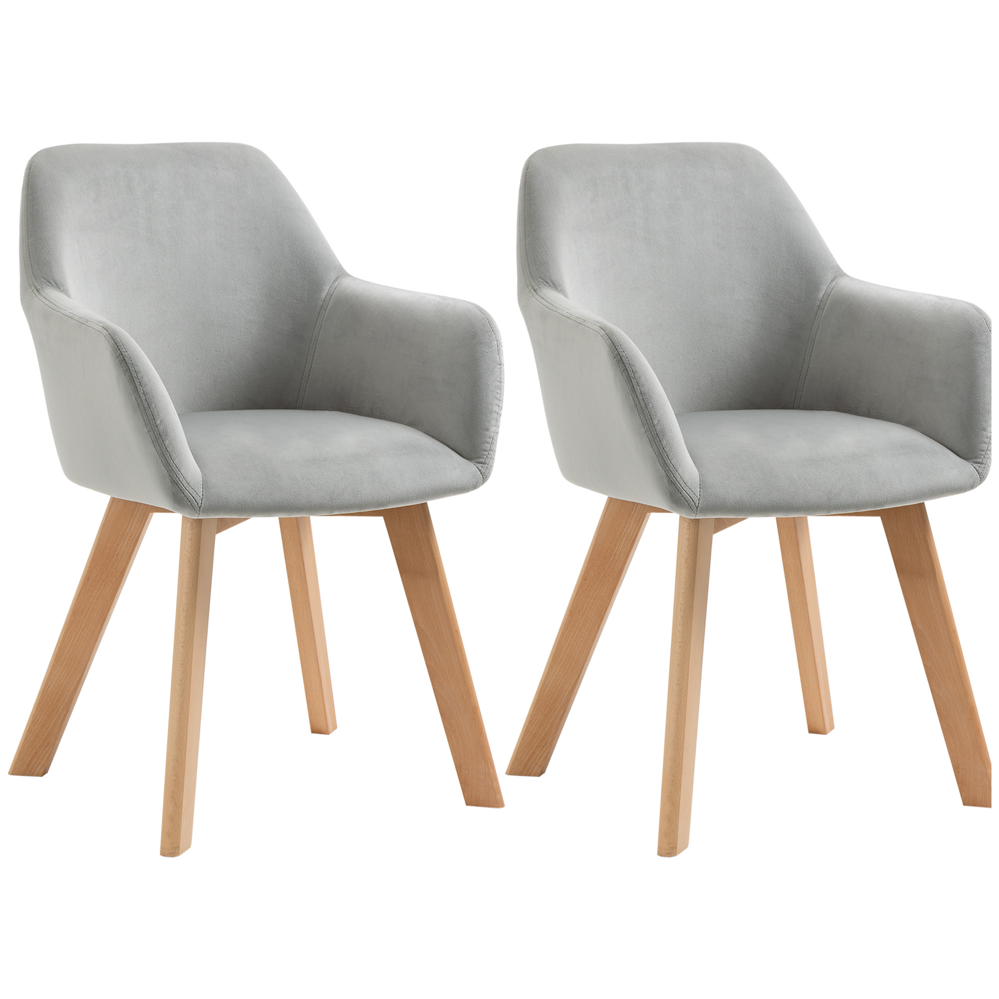 2er-Set Stühle, Esszimmerstühle, Samtoptik, Holzbeine, 54 cm x 57 cm x 80 cm, Grau + Natur