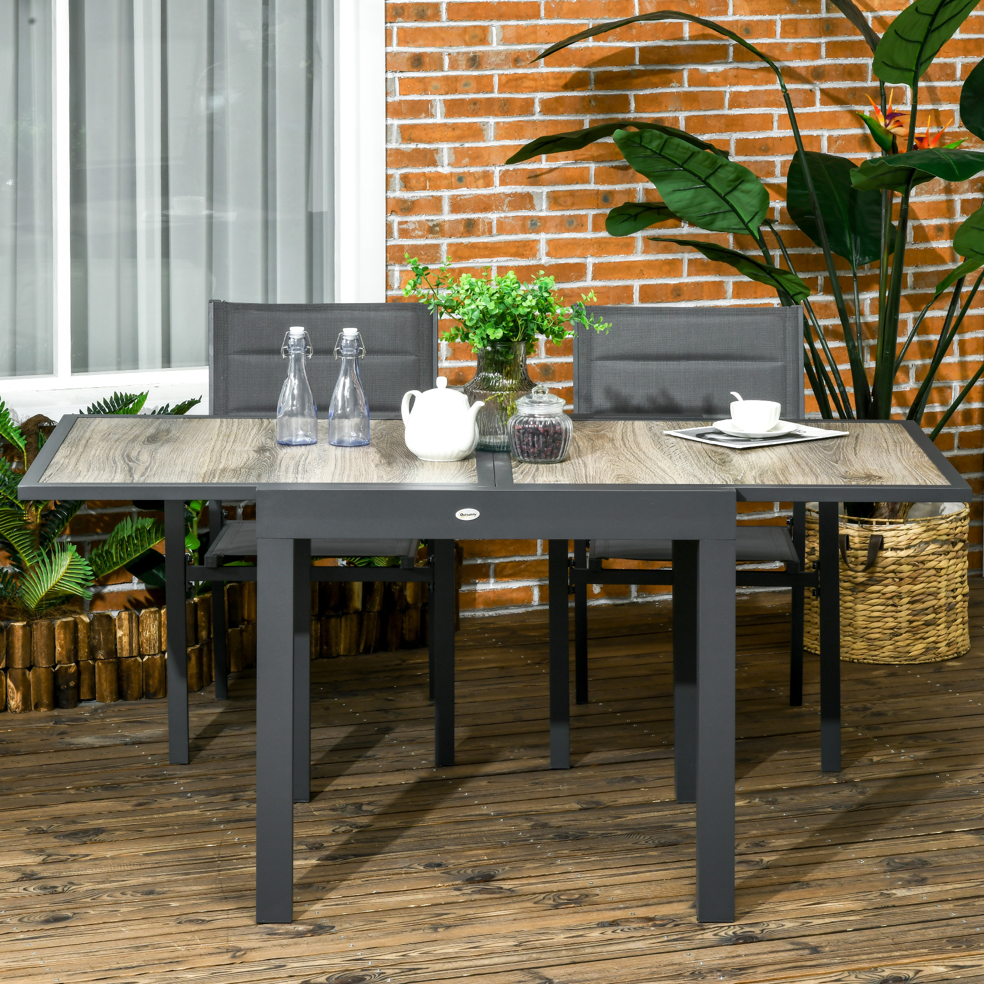 Gartentisch, ausziehbar, pflegeleicht, Aluminiumrahmen, Holzoptik, 160 x 80 x 75 cm