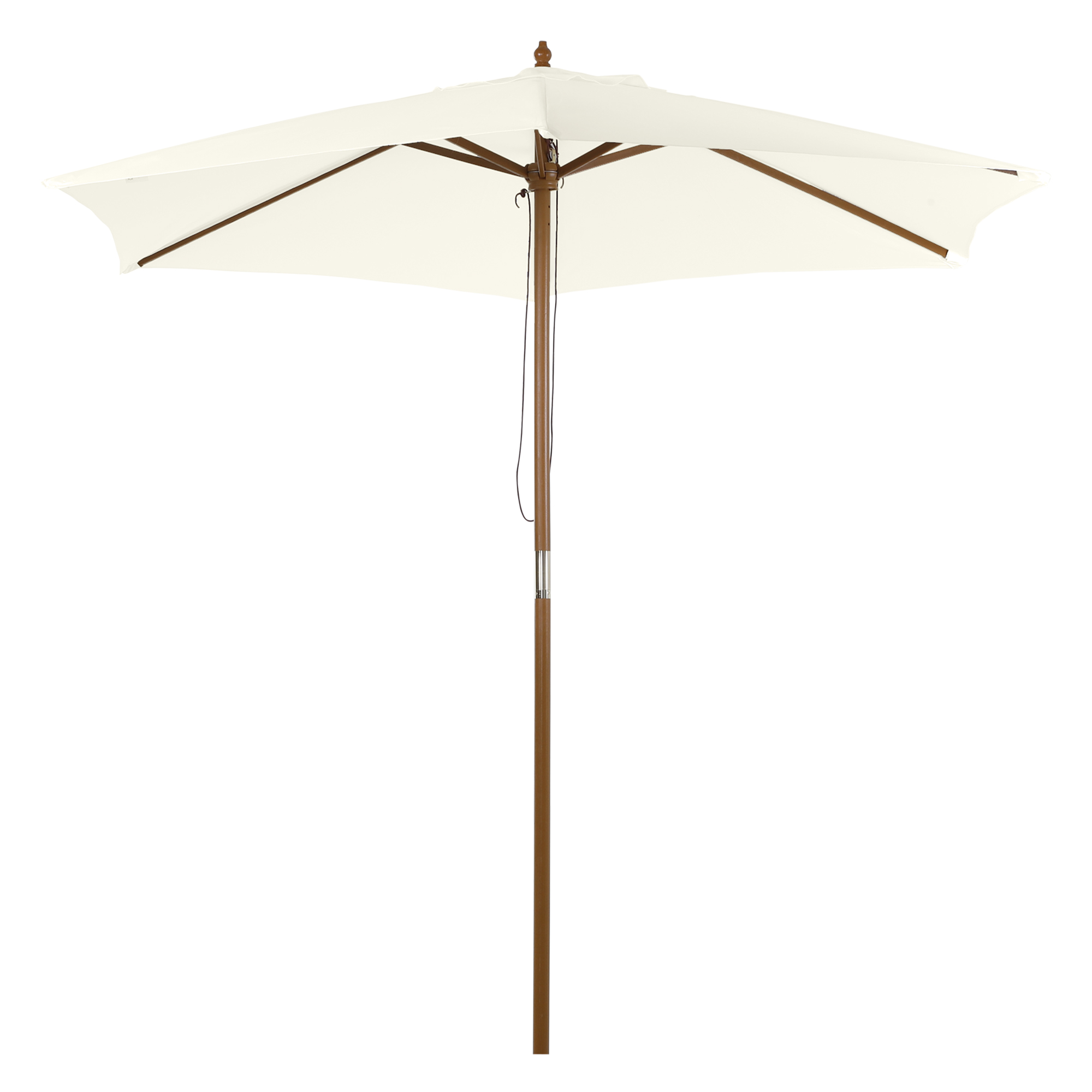 Sonnenschirm Ø 250 cm, Sonnenschirm mit Seilzugmechanismus Balkonschirm Strandschirm aus Bambus windfest Marktschirm Sonnenschutz für Balkon Terrasse Garten, Weiß
