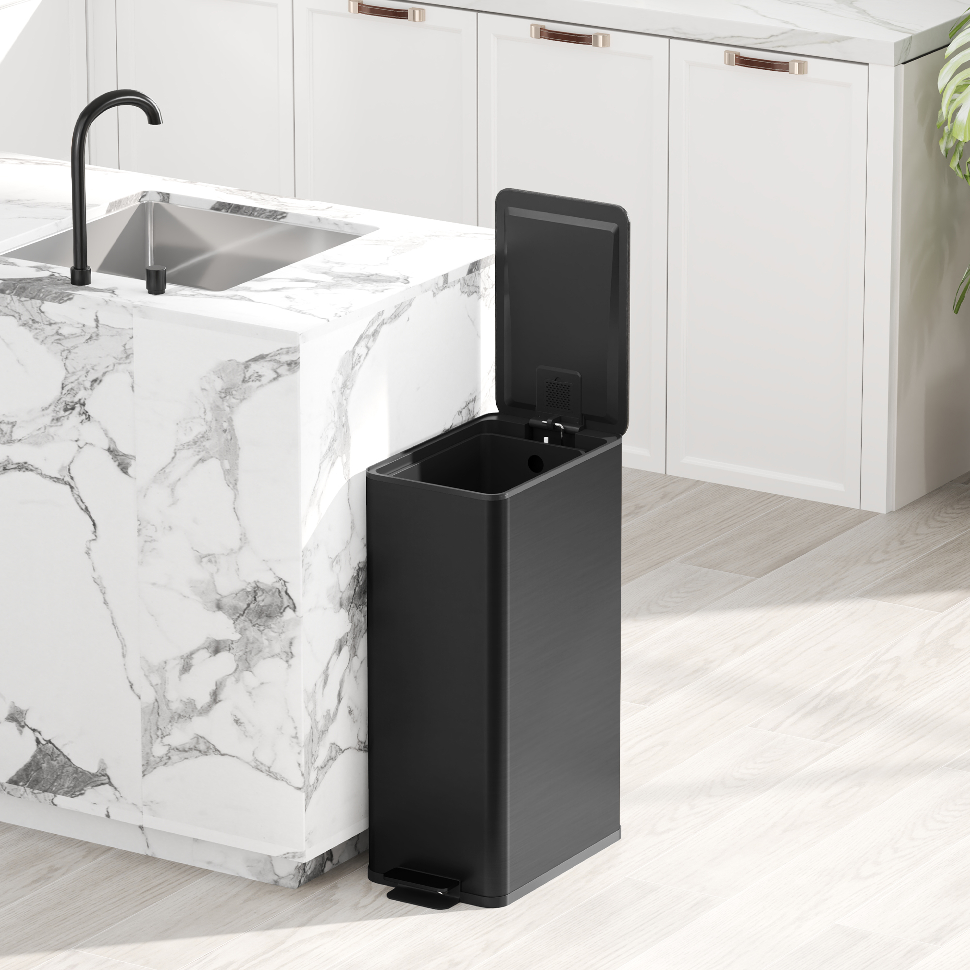 Mülleimer 20l, Soft-Close-Deckel, Deodorant-Fach, Fingerabdrucksicher, Edelstahl, Schwarz