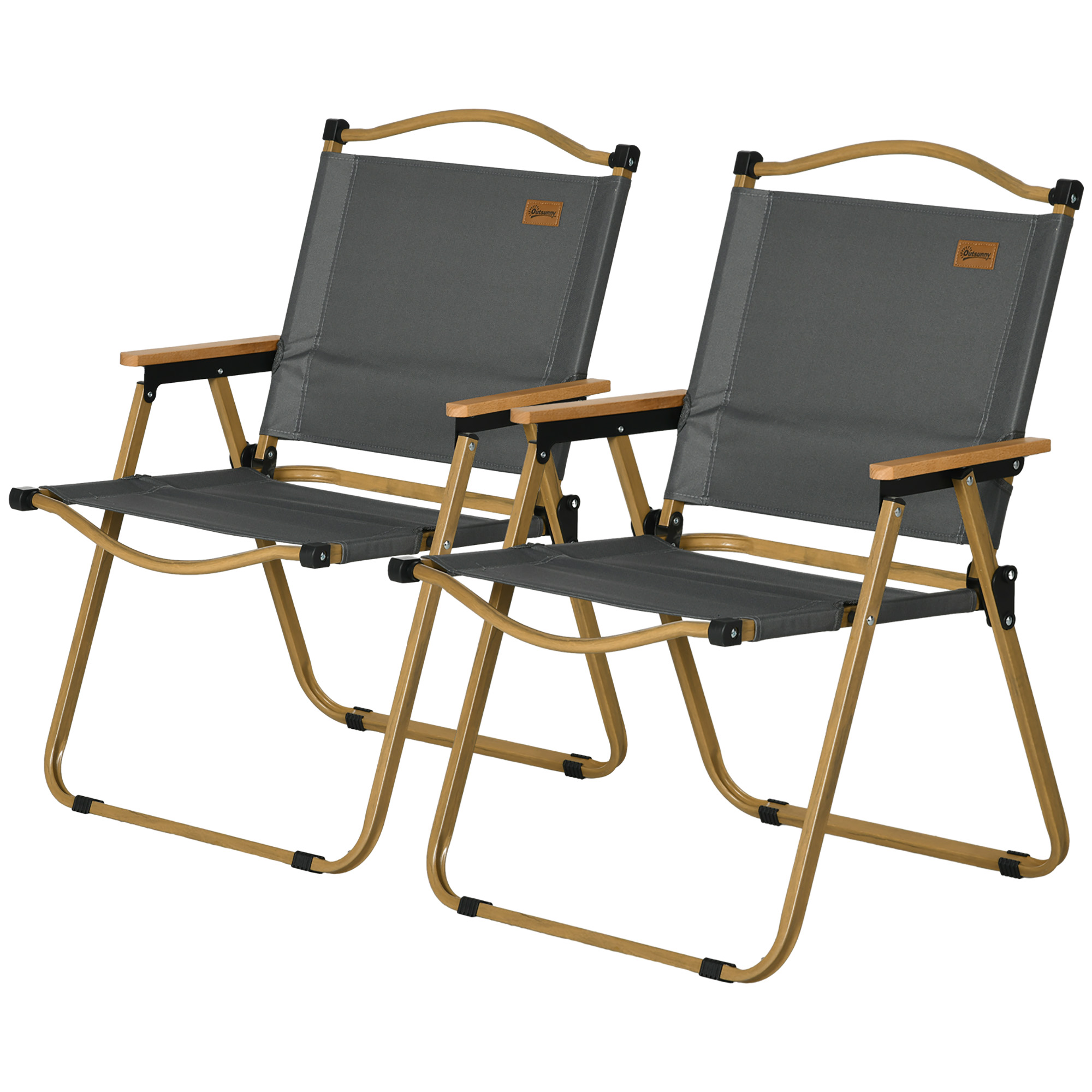 Campingstühle, 2 x Strandstuhl, faltbar, Stahl, Holzoptik, Dunkelgrau